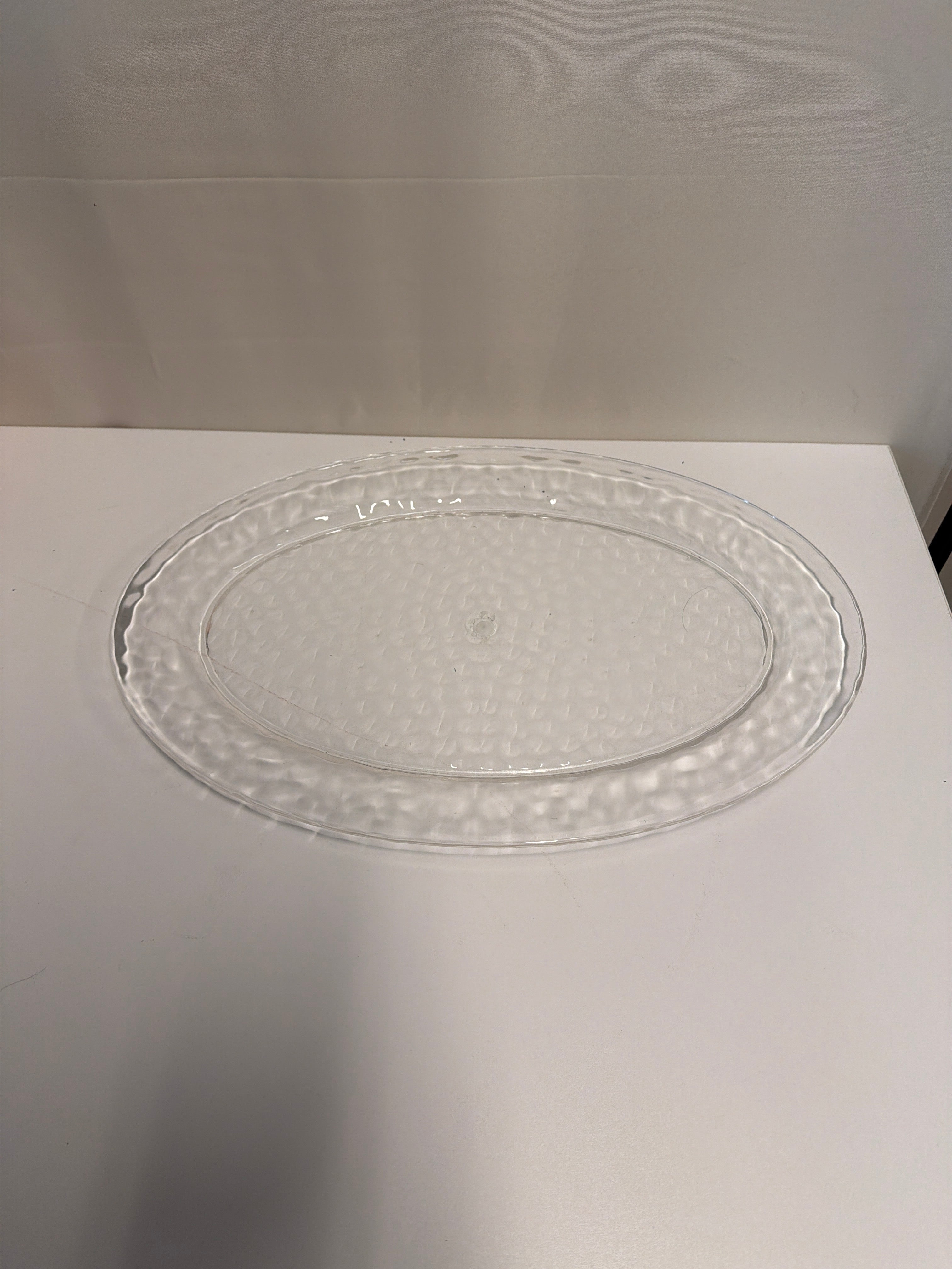 Transparent Oval Textured Glass Serving Platter