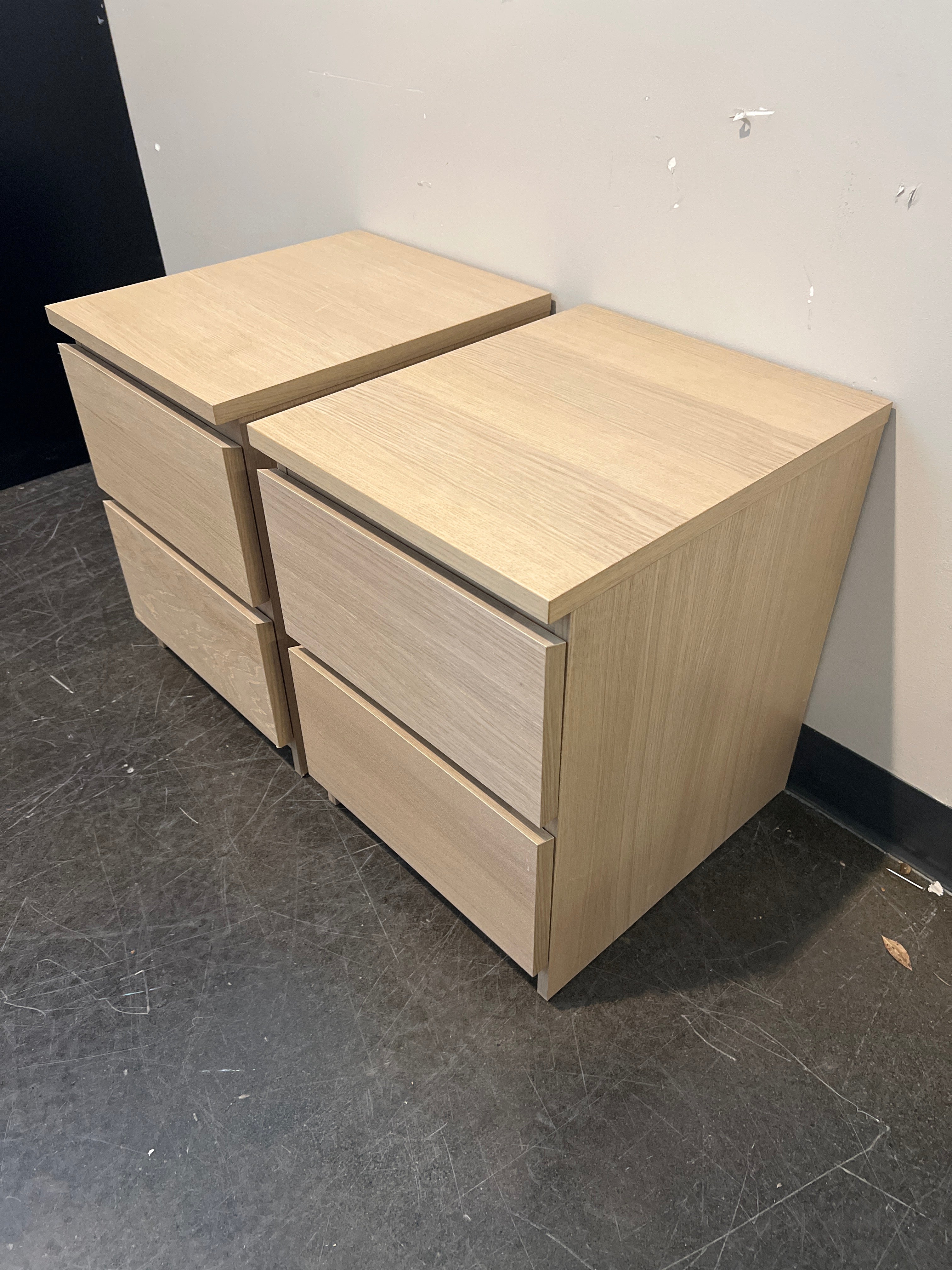 Two-Drawer Light Oak Wood Nightstand