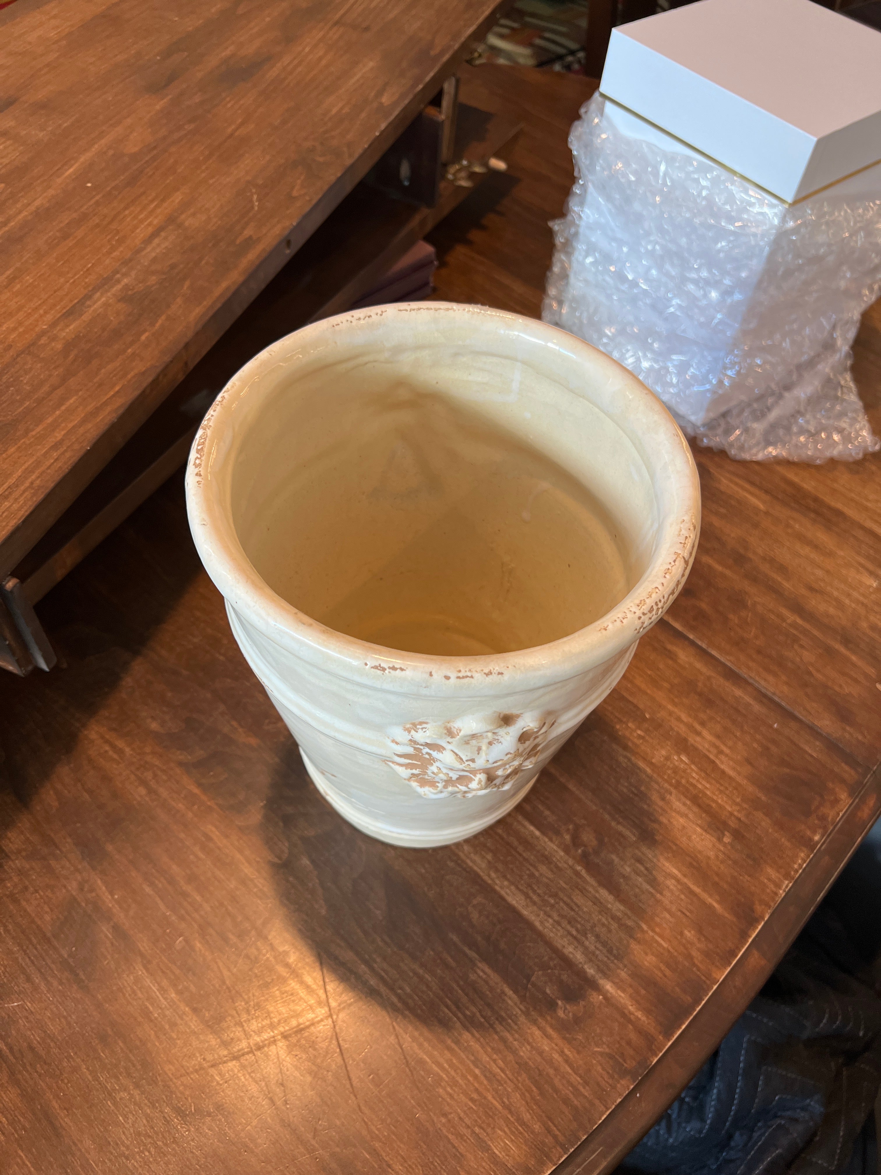Ceramic Cream Vase with Decorative Details