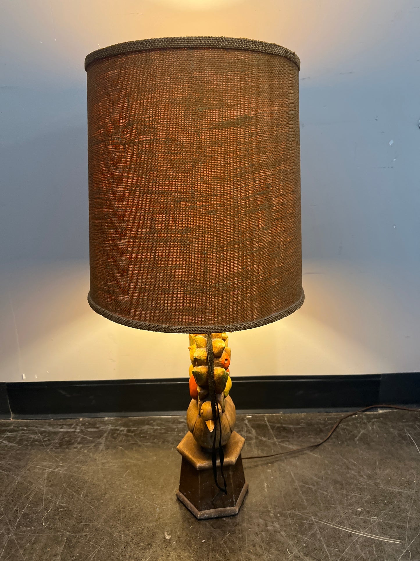 Mid-Century Modern Table Lamp with Burlap Shade