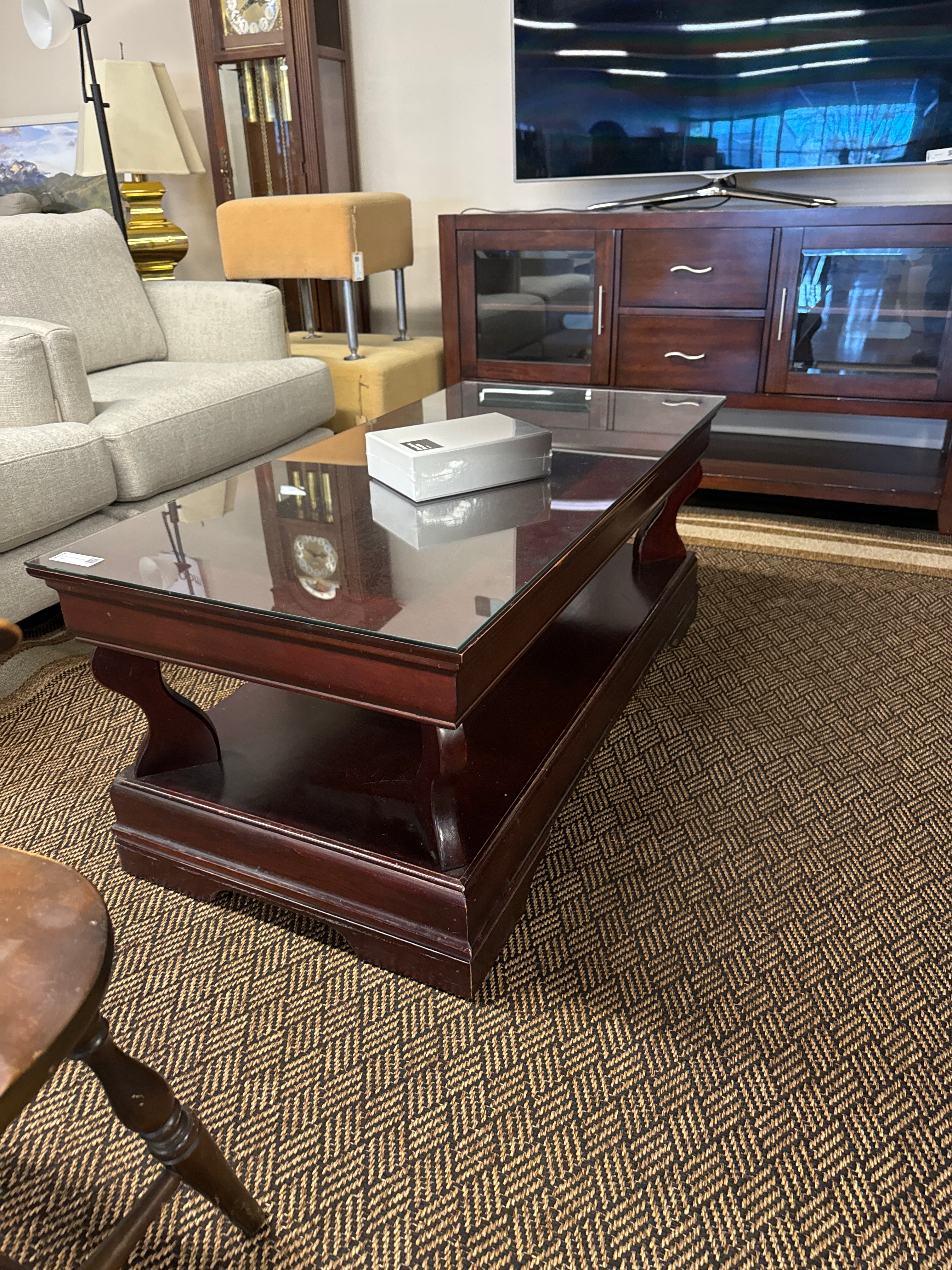 Cherrywood Coffee Table, Glass Top