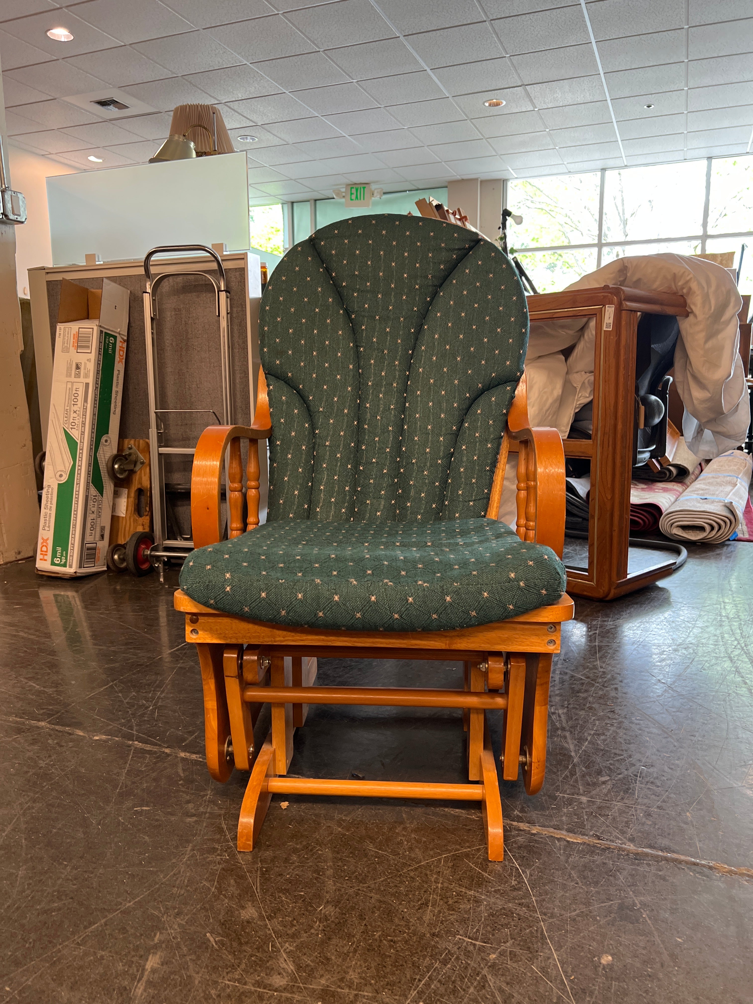Green Upholstered Wood Glider Rocker
