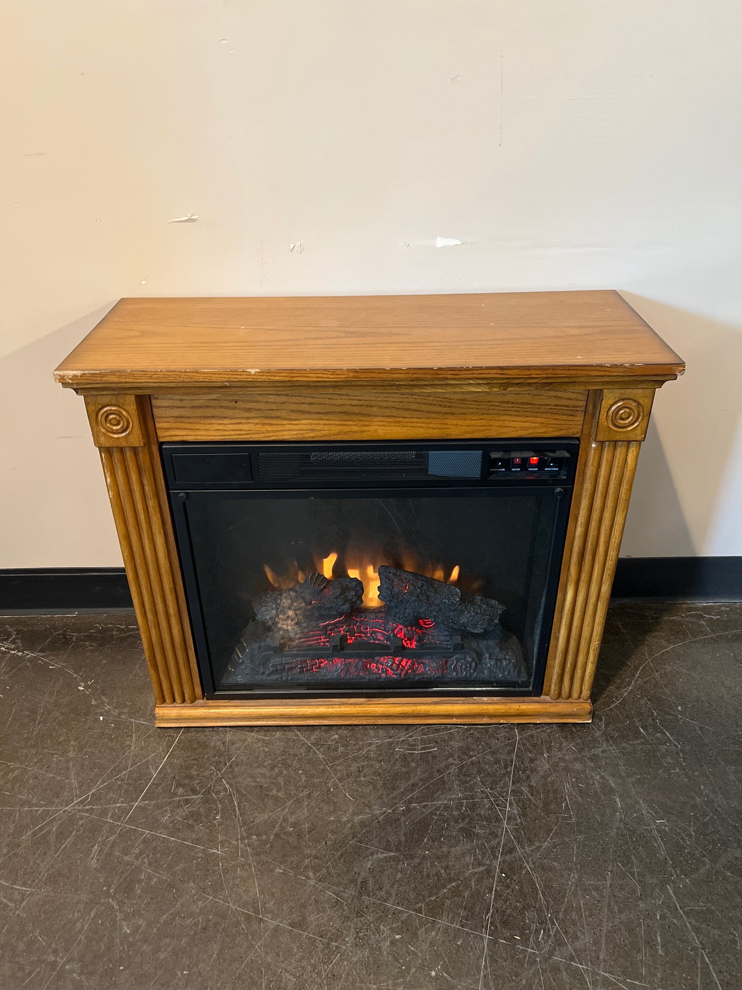 Electric Fireplace with Wood Mantel