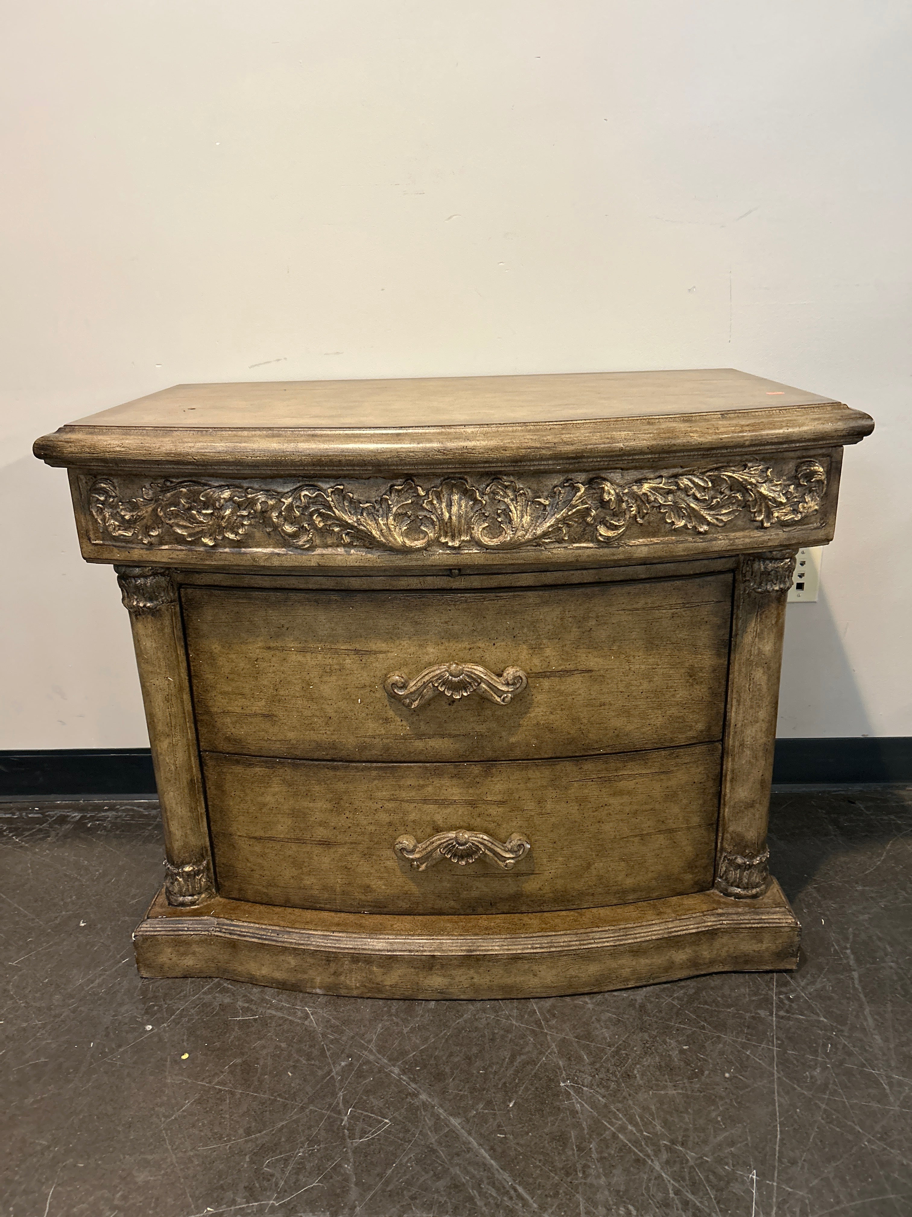 Two-Drawer Nightstand with Ornate Accents