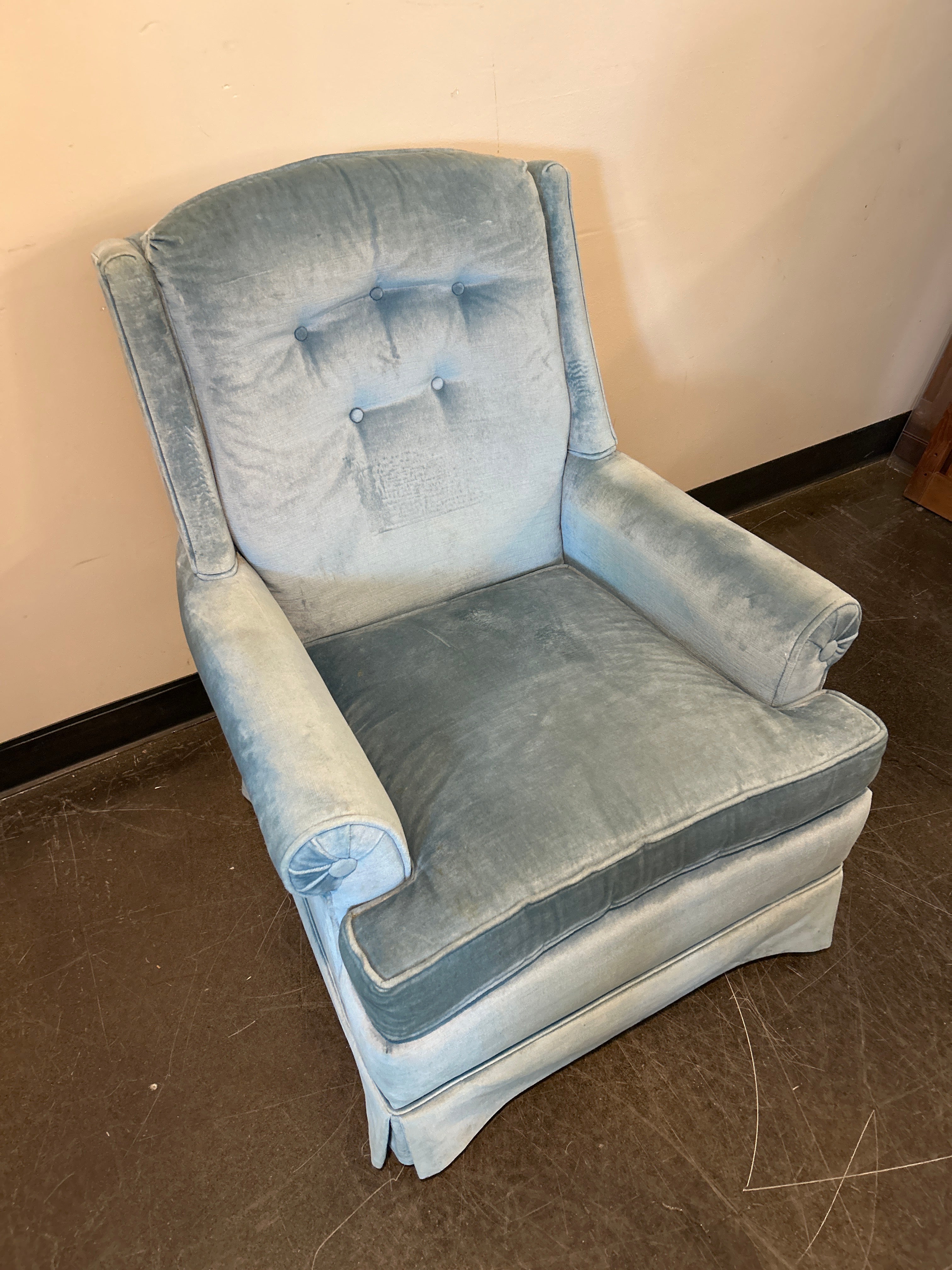 Vintage Blue Velvet Wingback Chair
