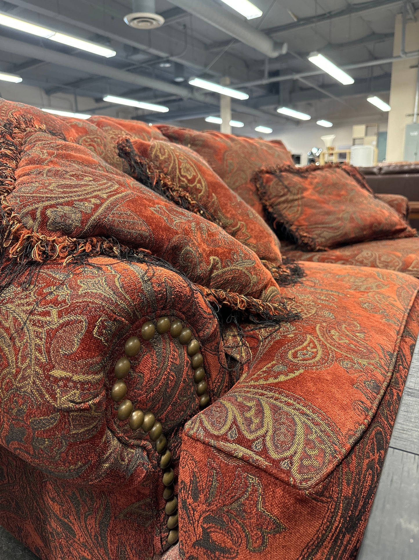 Dark Red Paisley Loveseat