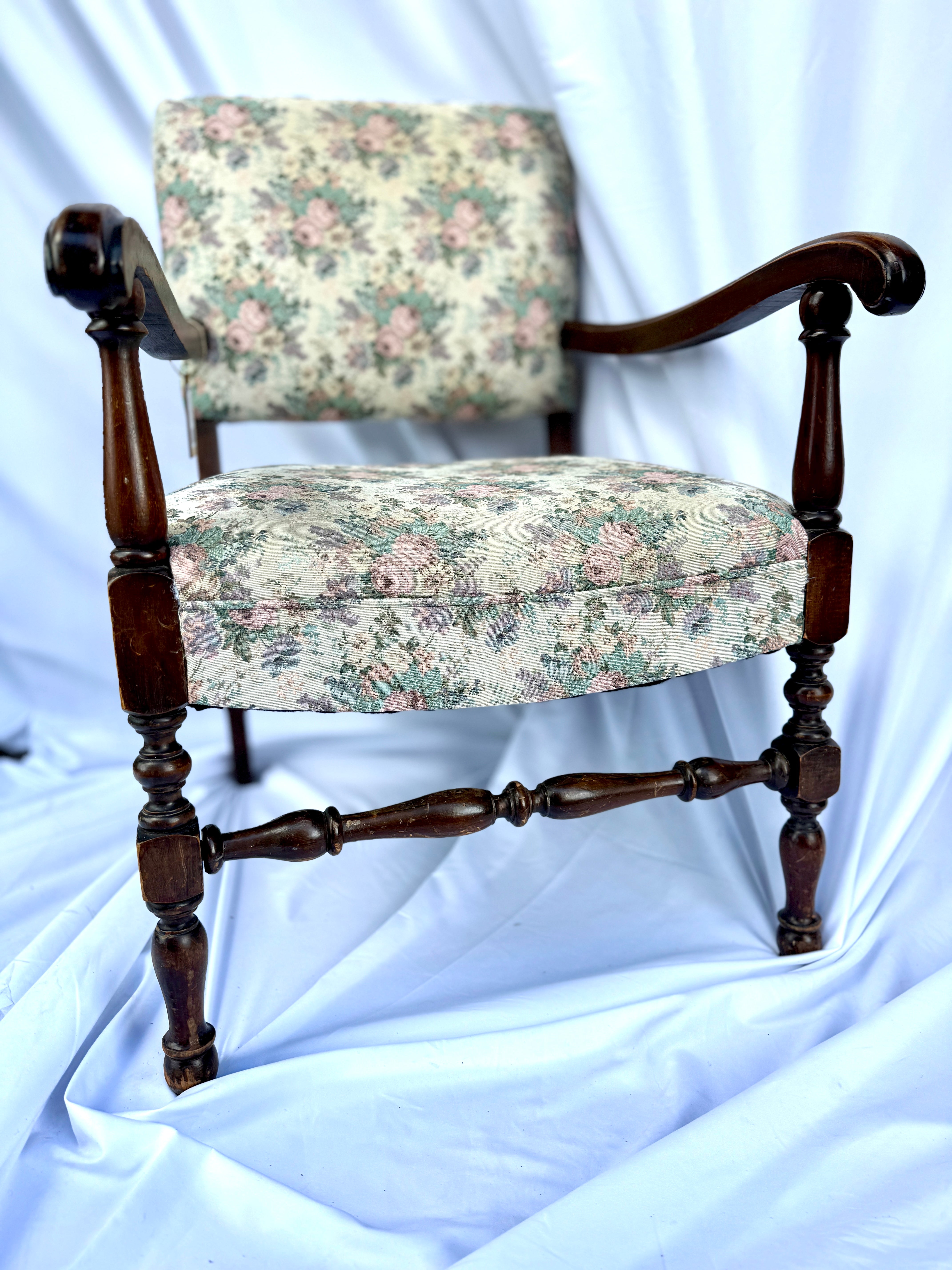 Accent Chair with Rose Fabric and Dark Wood Accent