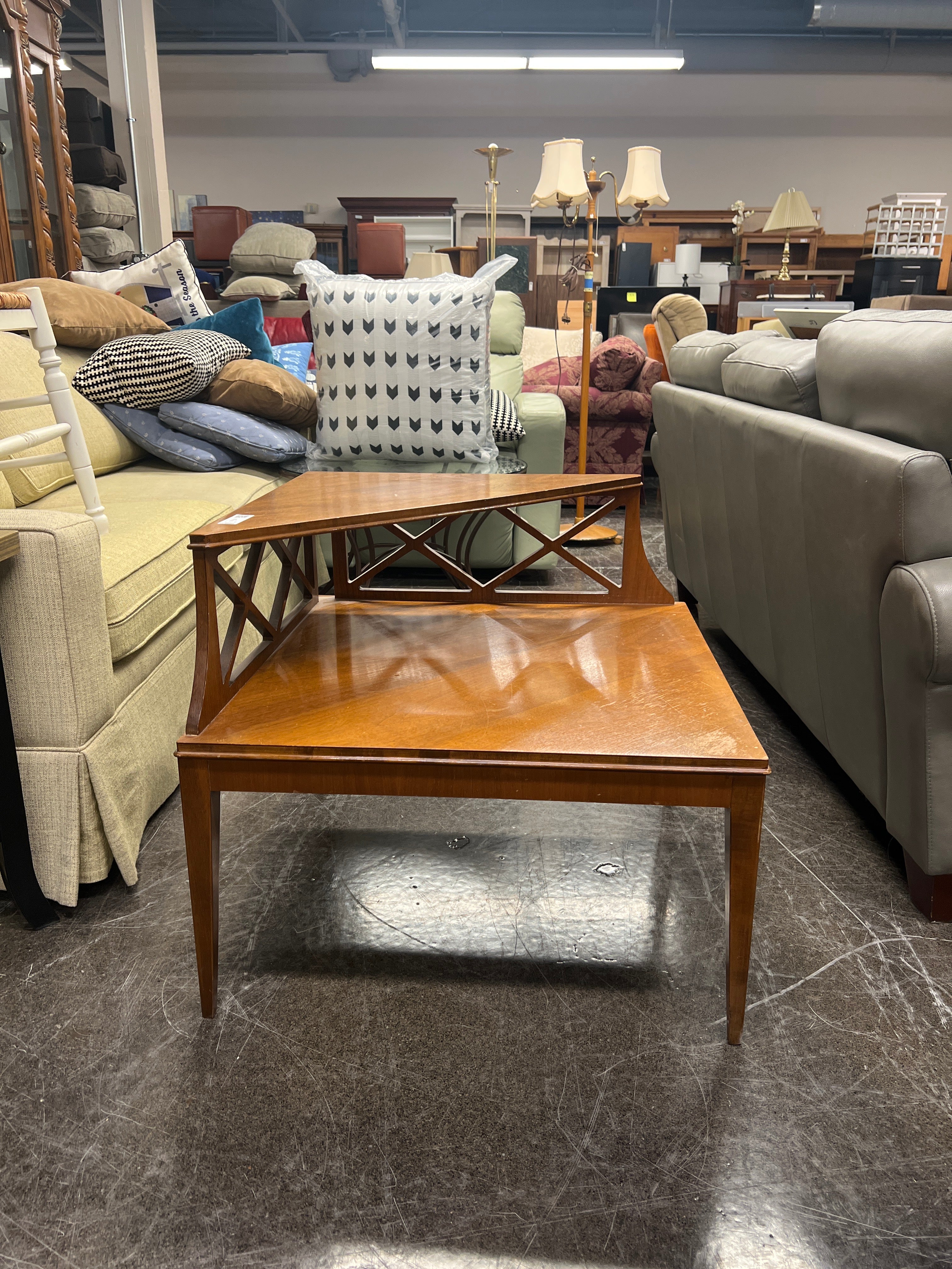 Mid-Century Wood Side Table with Magazine Shelf