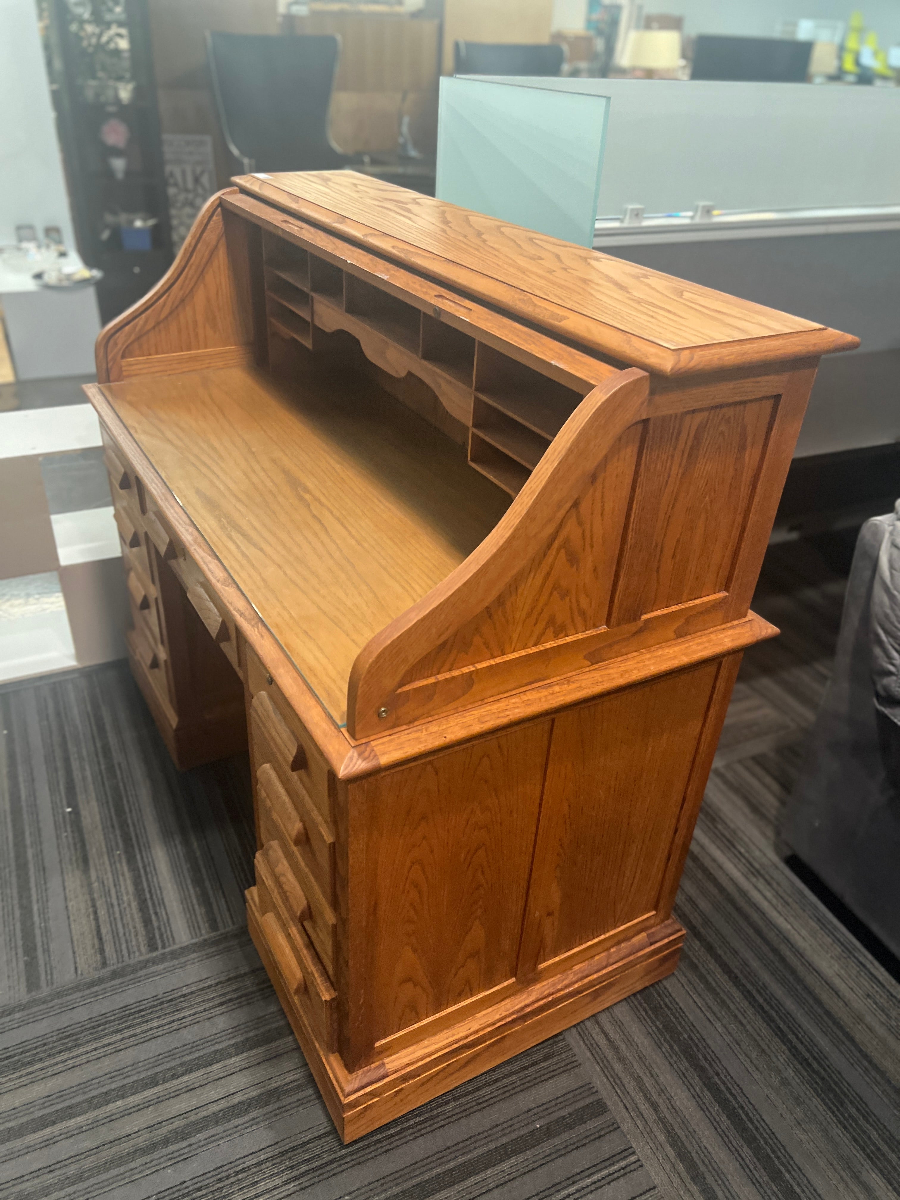 Vintage Roll top Desk with Glass Top