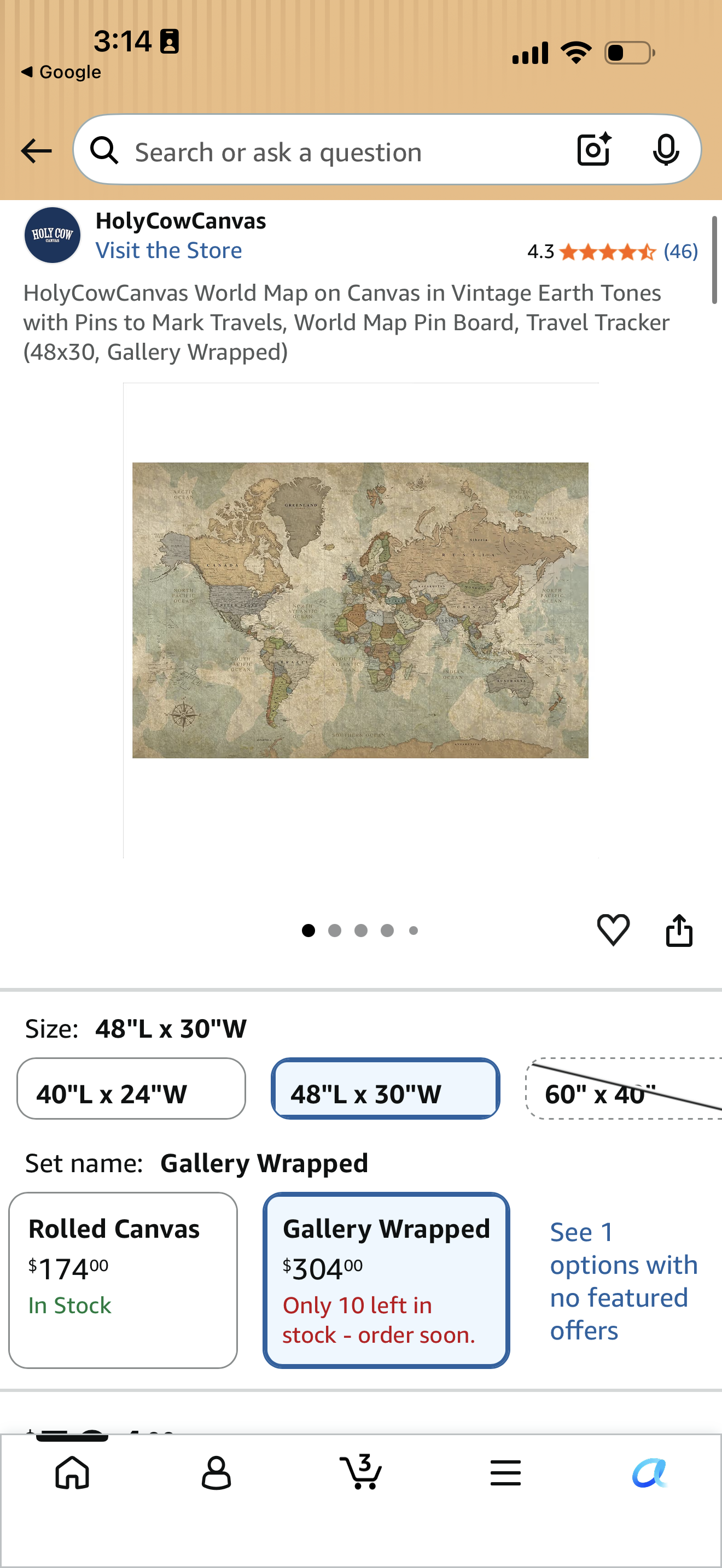 Holy Cow Vintage-Style Large World Map Push Pin Canvas Wall Art