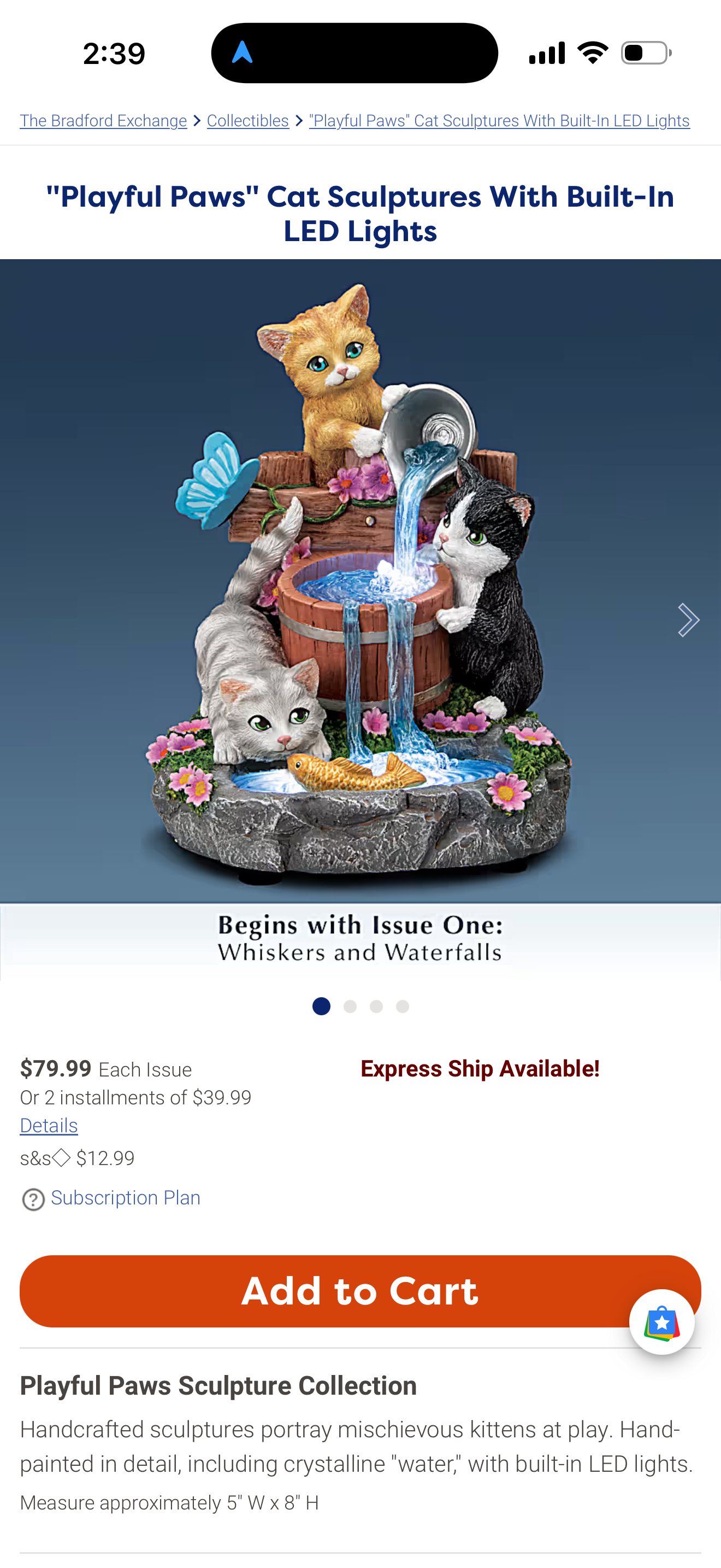 The Bradford Exchange Whiskers & Waterfalls Playful Paws Kitten Fountain Sculpture