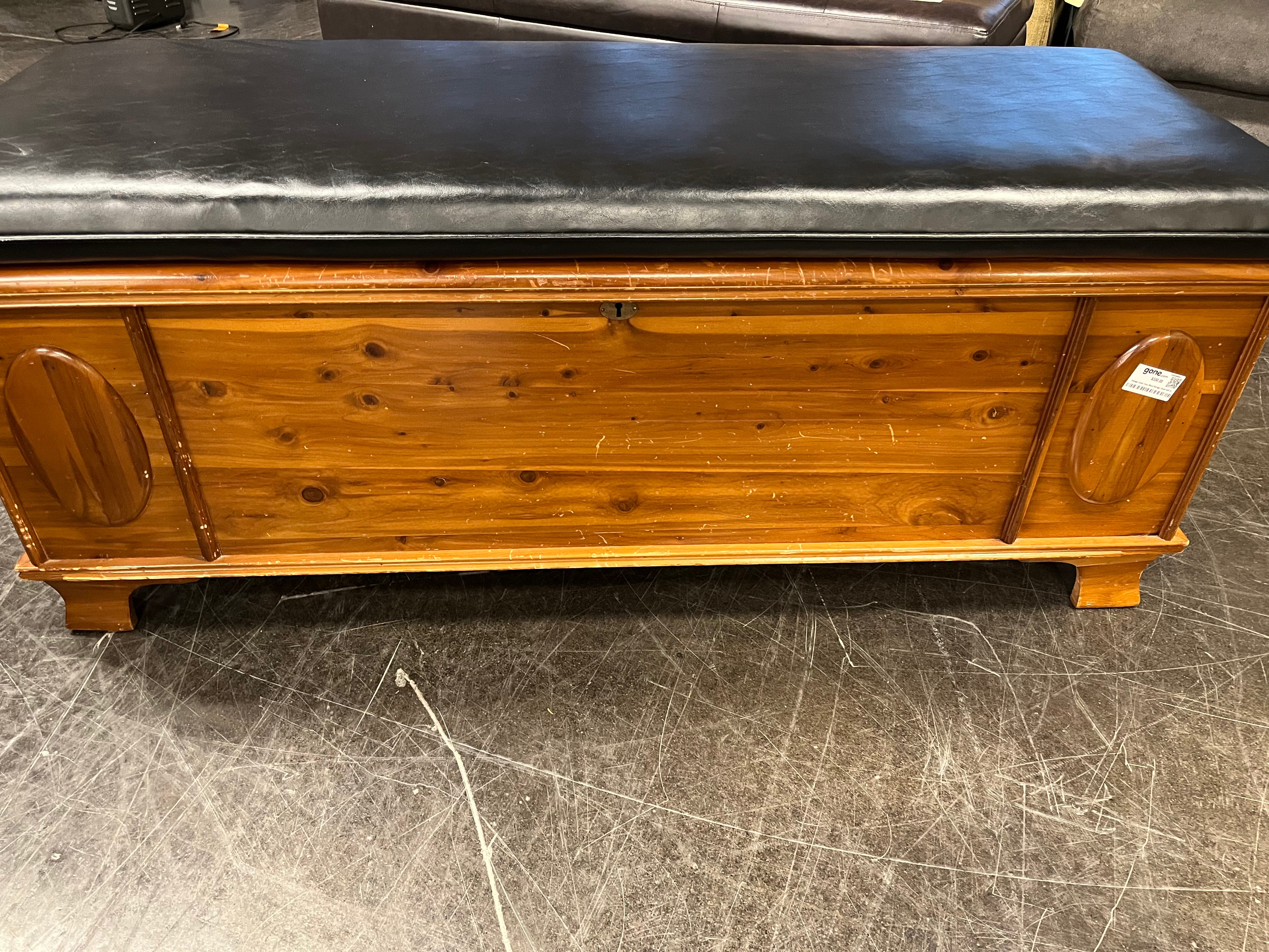 Vintage Lane Solid Cedar Wood Storage Chest with Black Upholstered Top