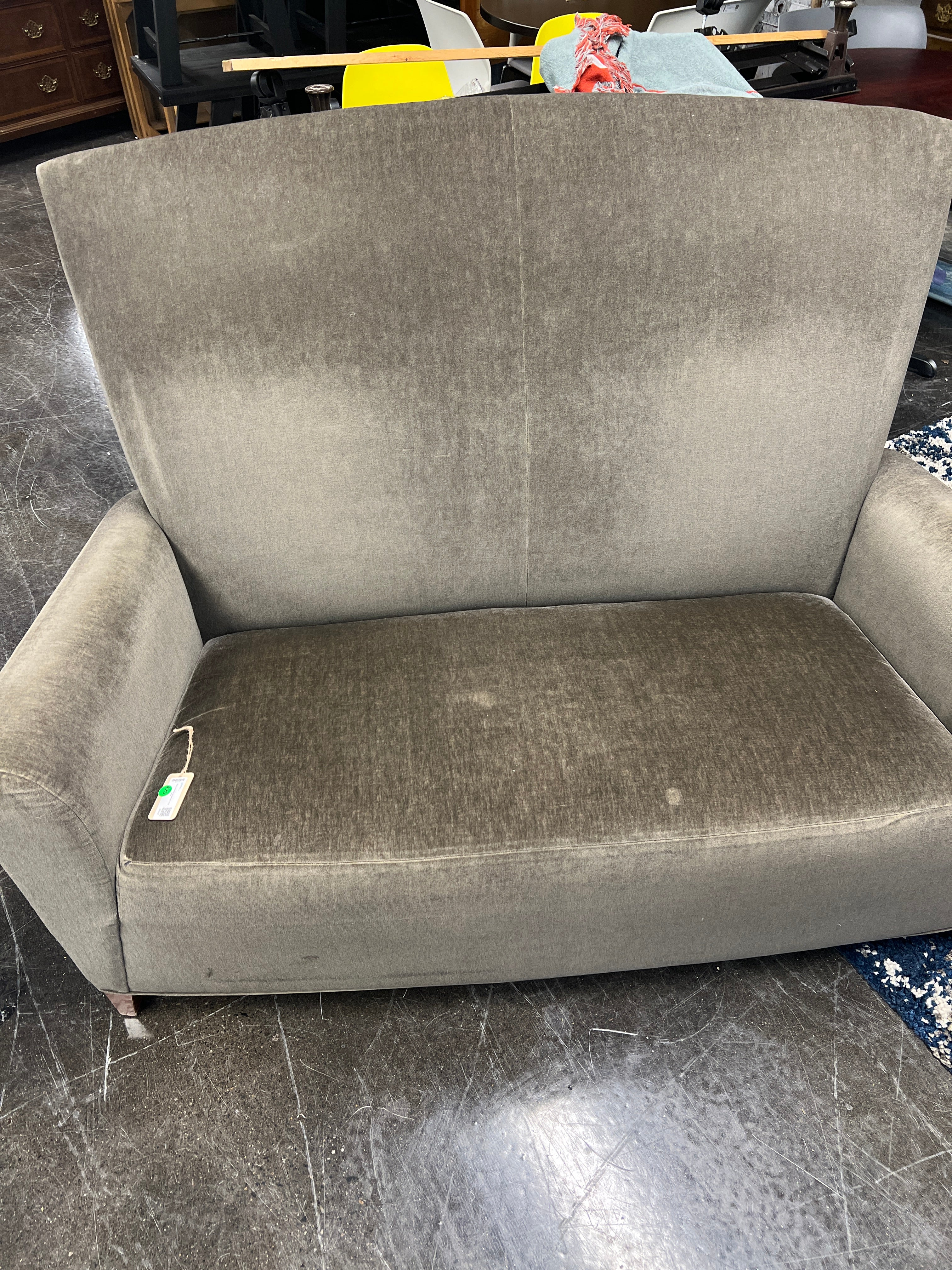 David Edward Love Seat - Gray Velvet Tall Backrest