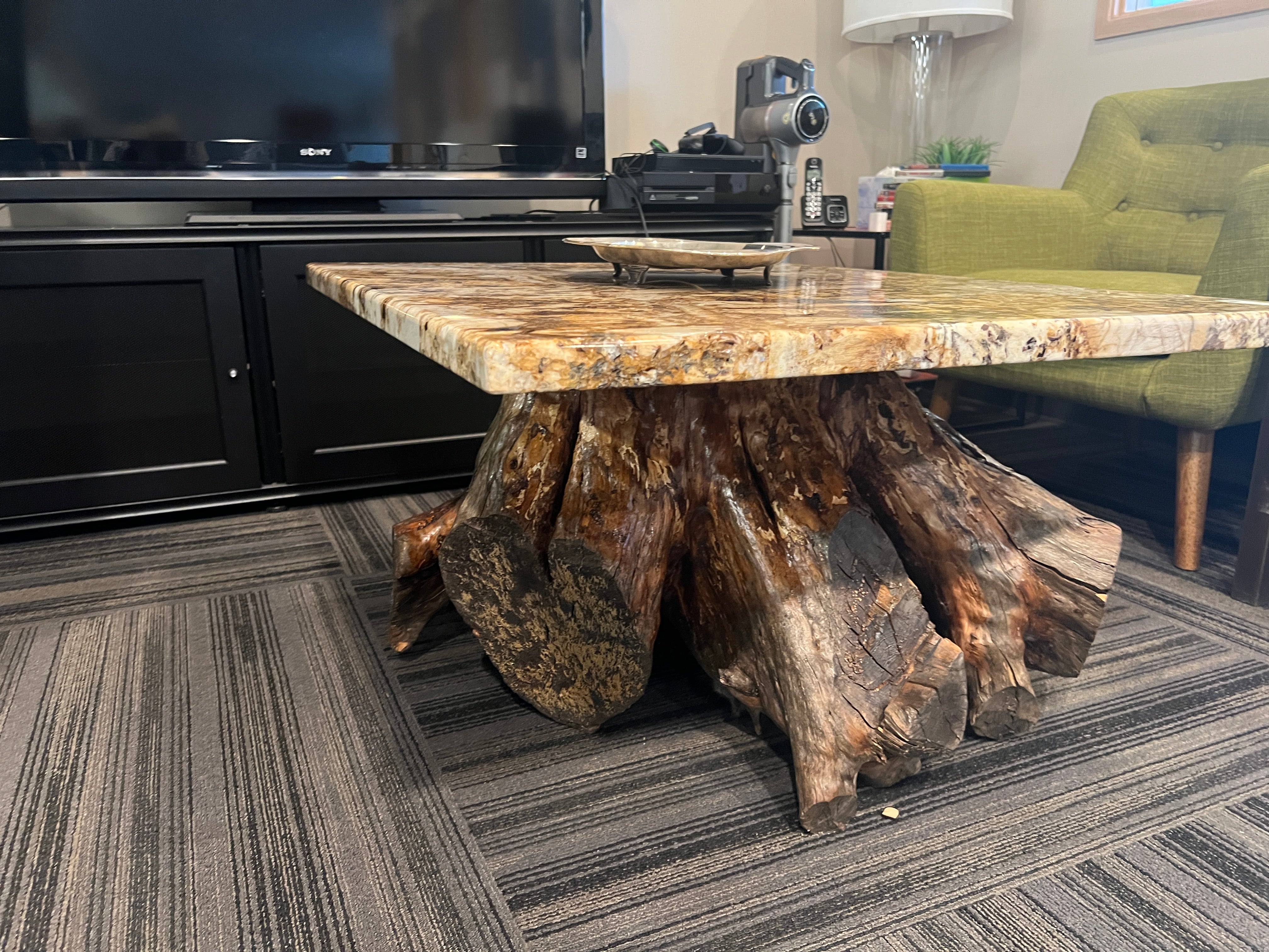 Tree Base Coffee Table w/ Granite Top