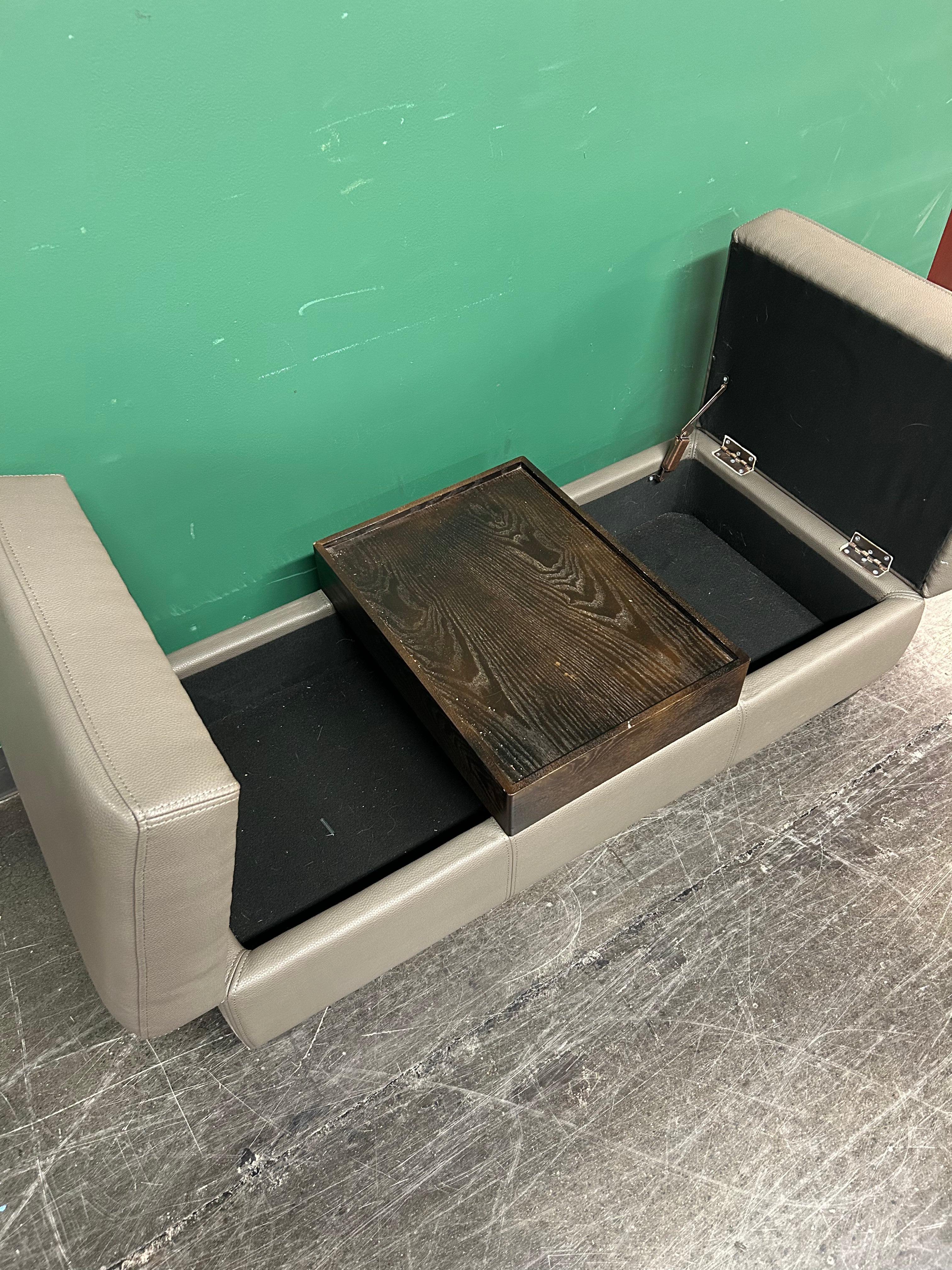 Contemporary Three-Piece Leather Ottoman with Wood Tray