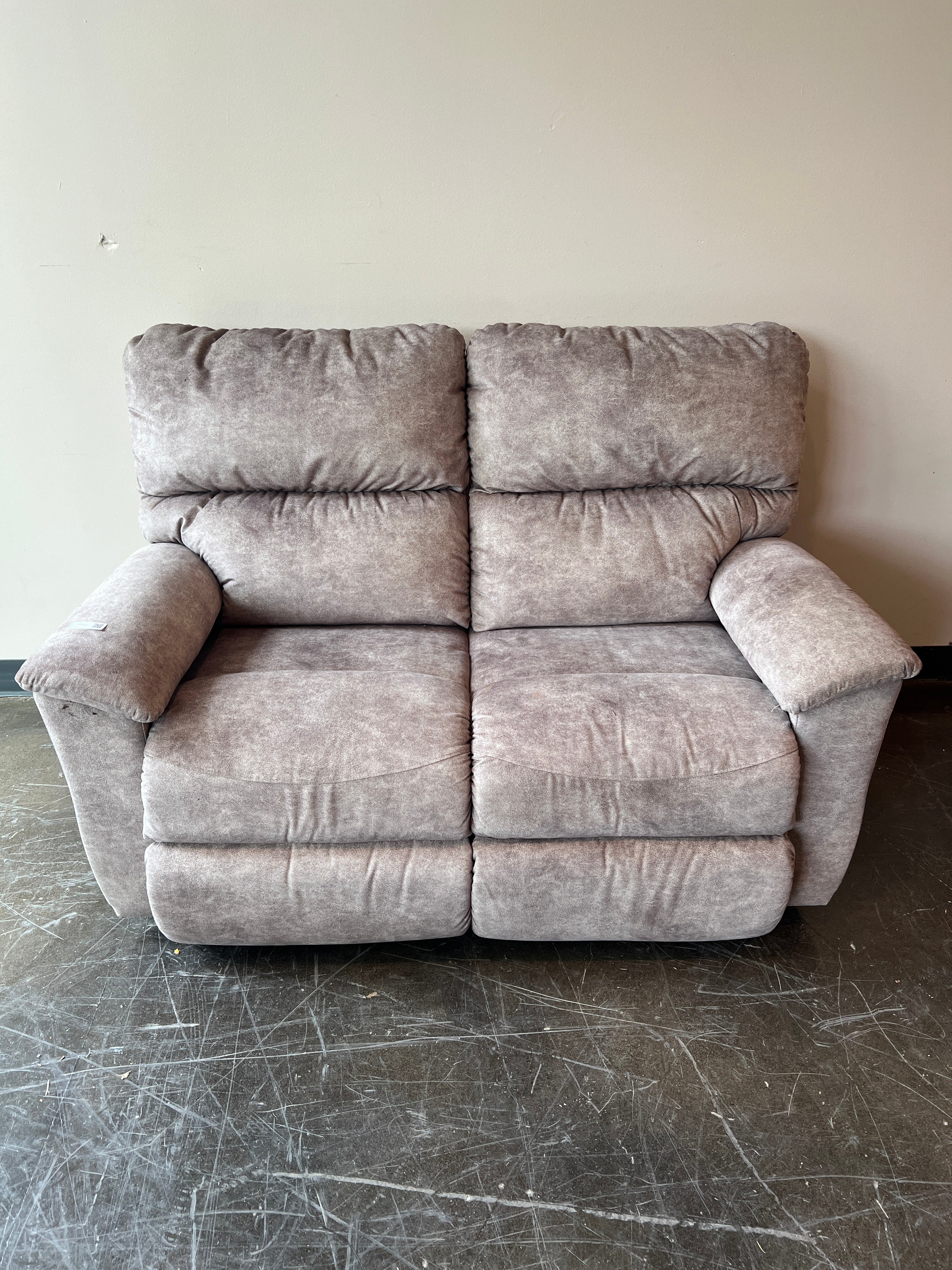 Gray Weathered Leather Love Seat Recliner