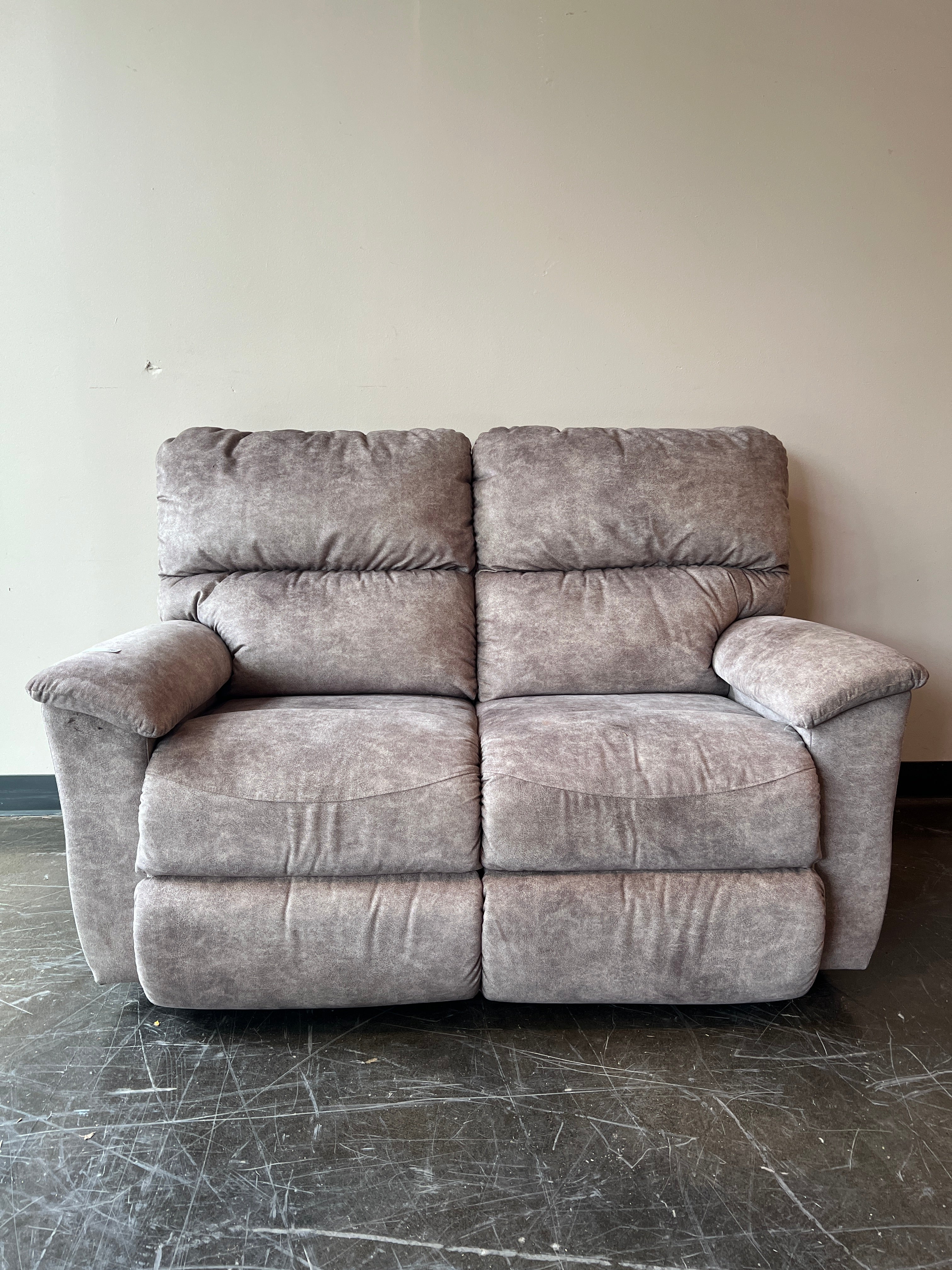 Gray Weathered Leather Love Seat Recliner