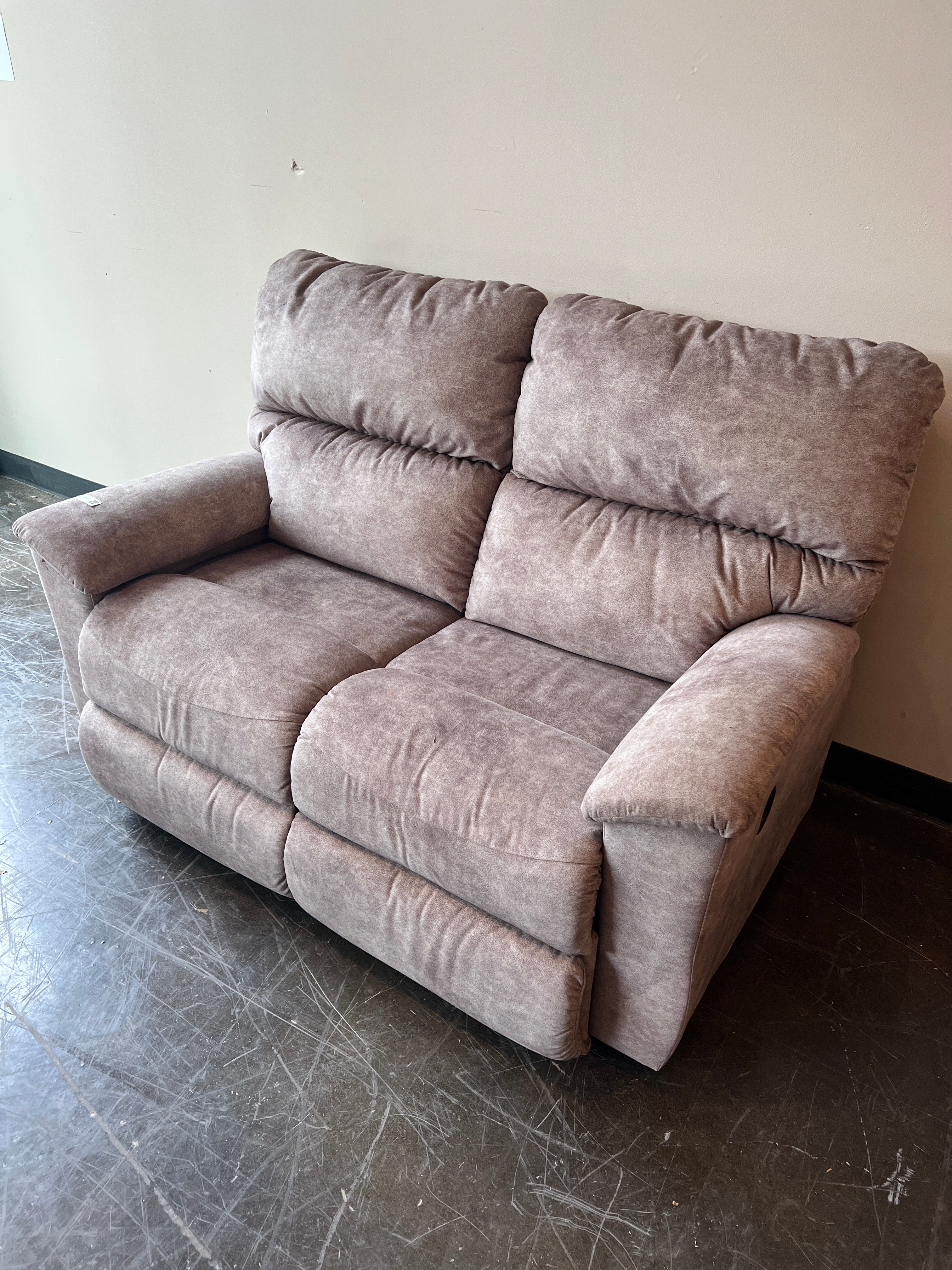 Gray Weathered Leather Love Seat Recliner
