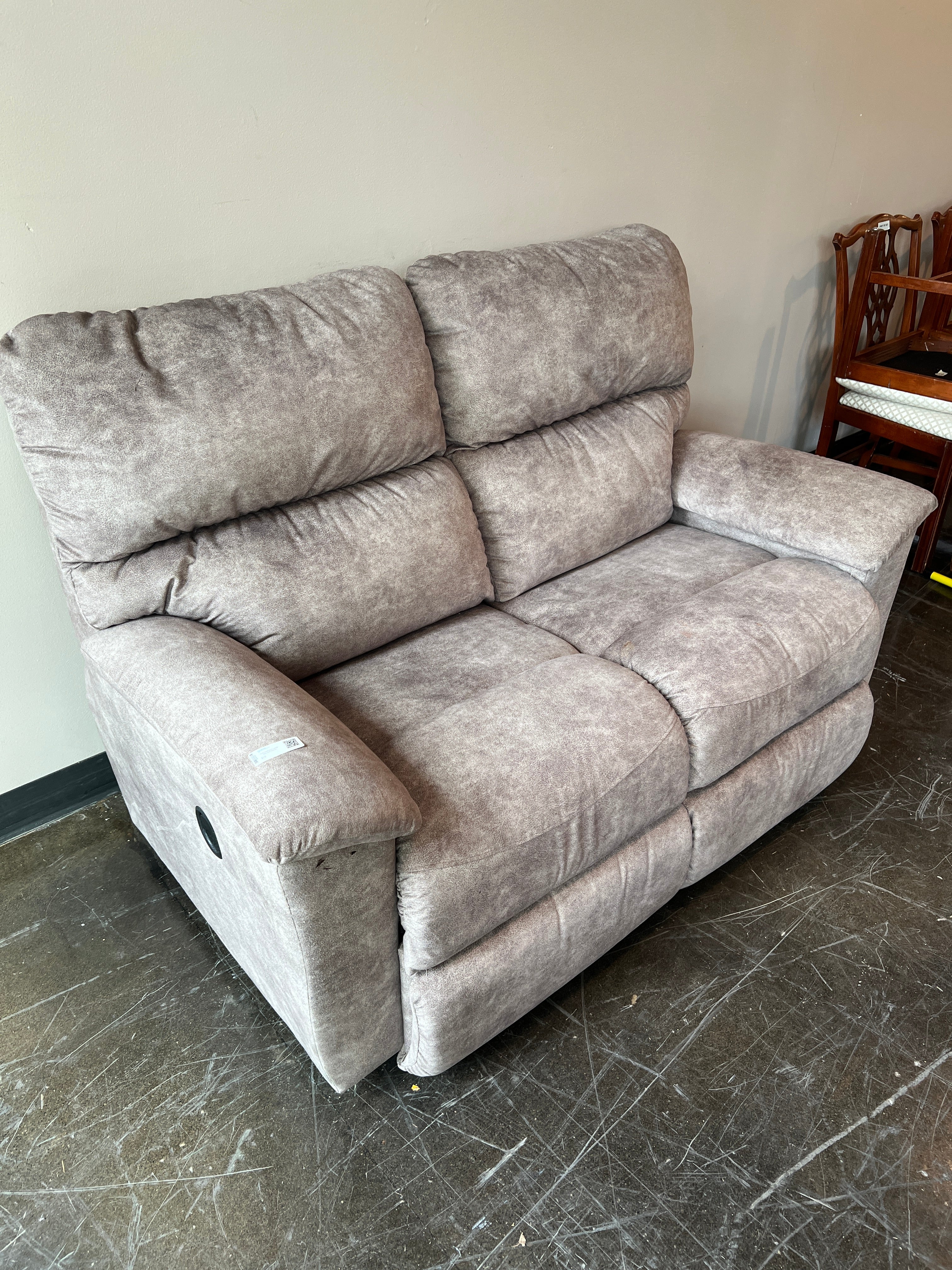 Gray Weathered Leather Love Seat Recliner