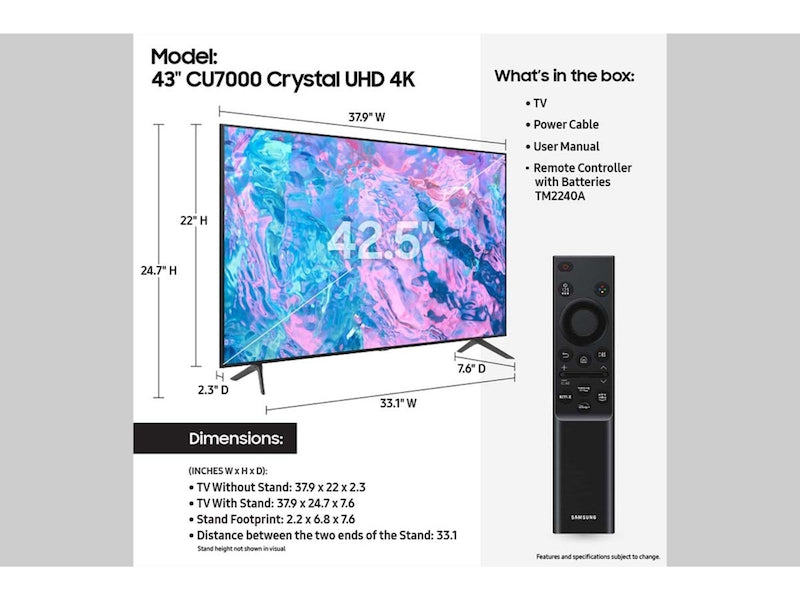 Samsung 43" Crystal UHD CU7000D Television