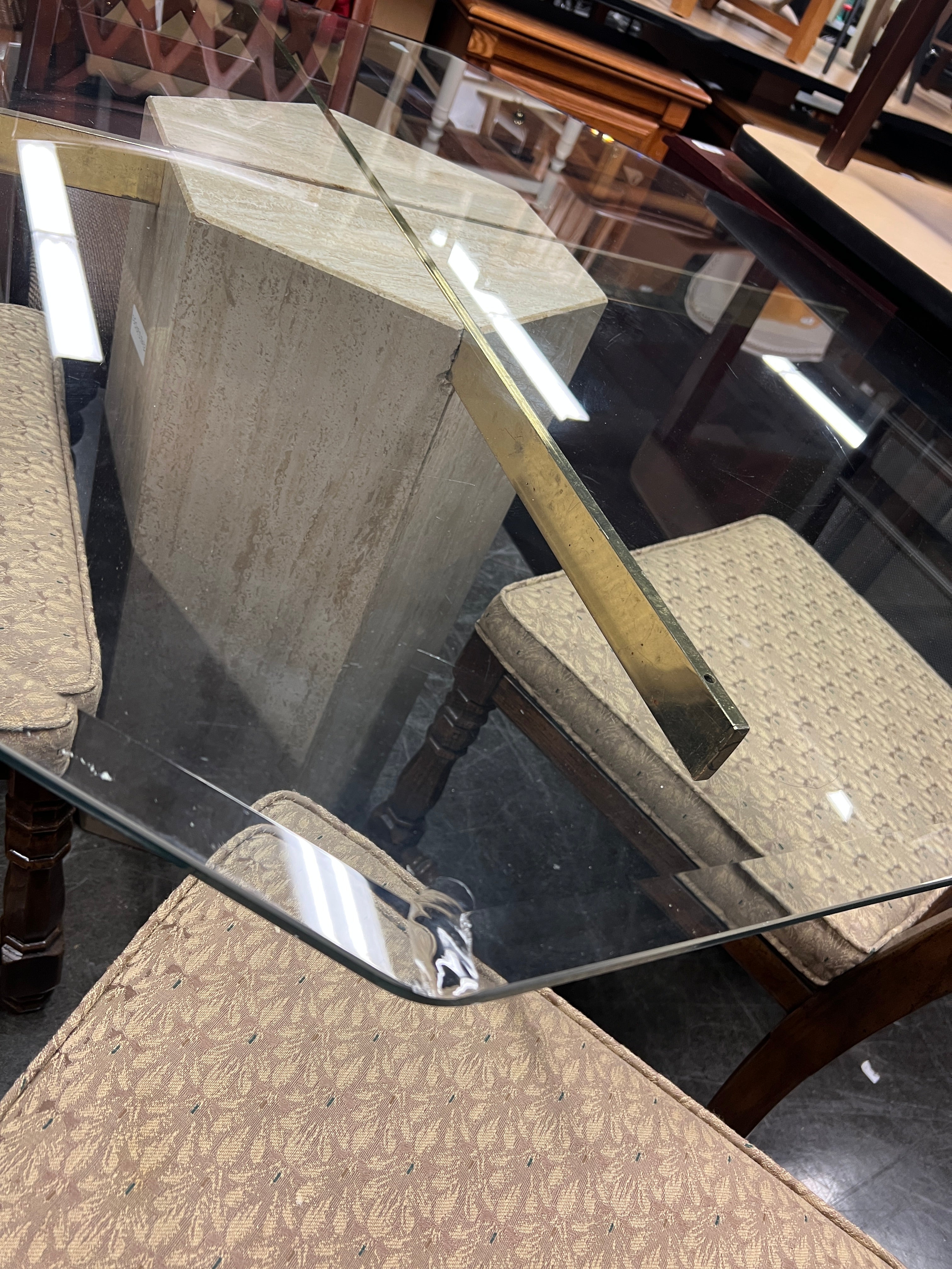 Elegant Travertine Glass Table