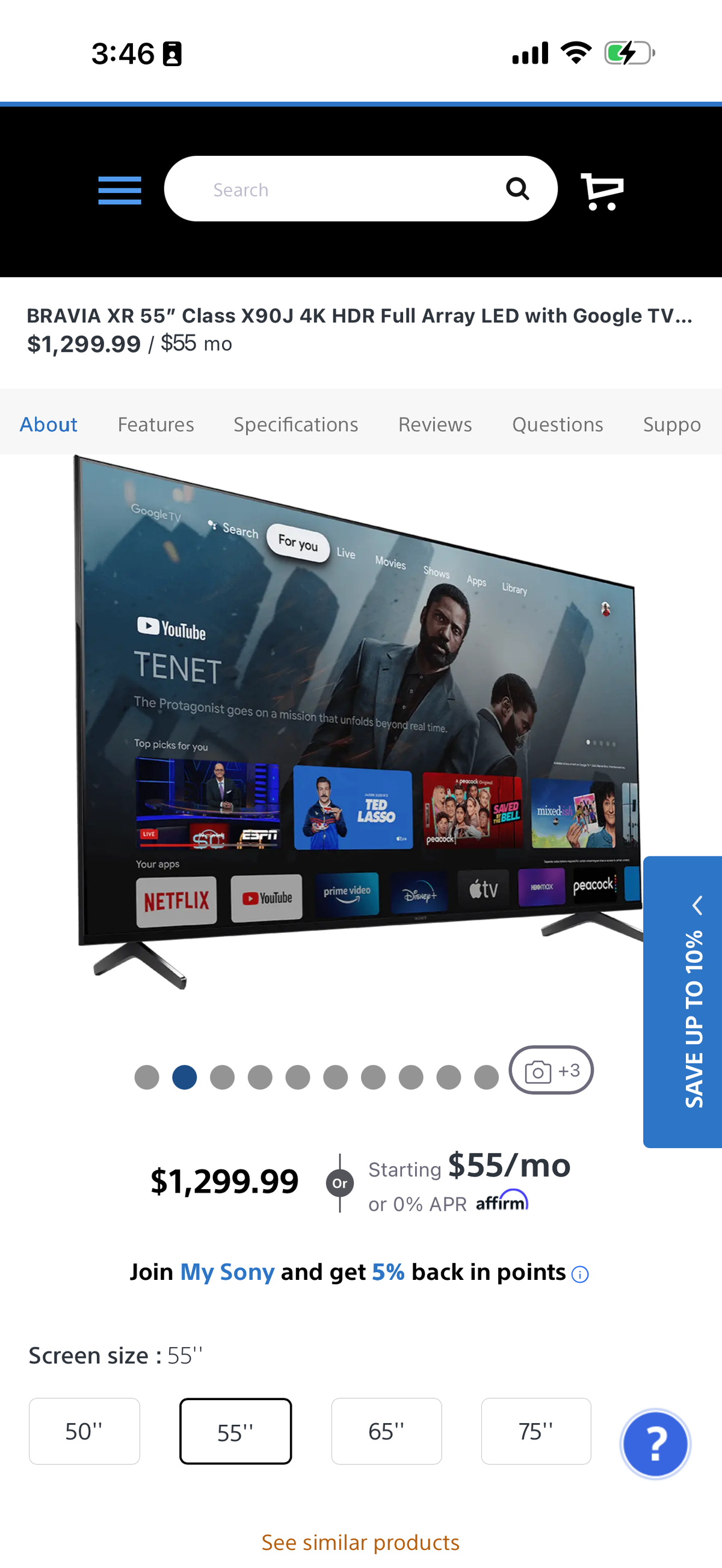Sony 55-inch 4K HDR LED Black Smart TV with Remote | XR55X90J | New at $1300