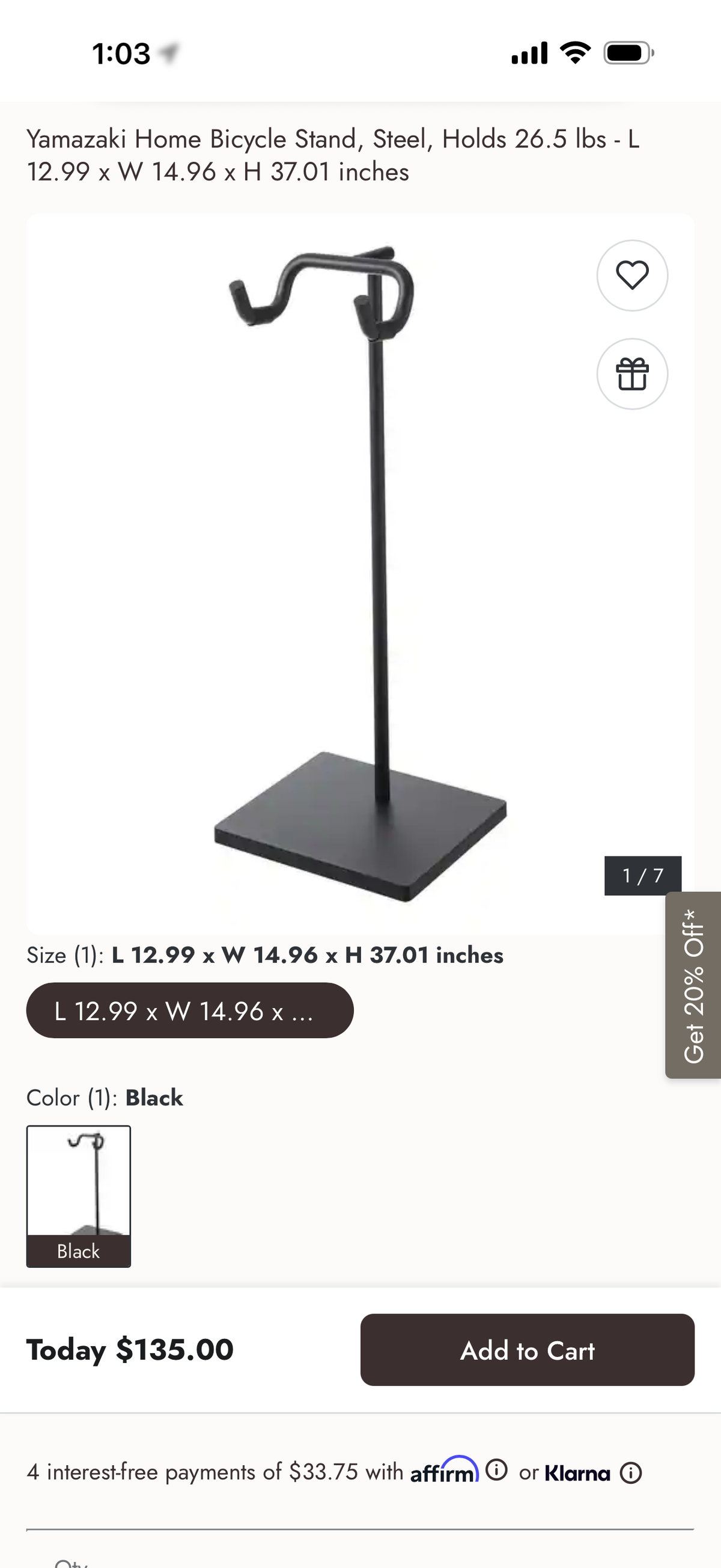 Yamakazi Home Bicycle Stand, Steel | New at $135