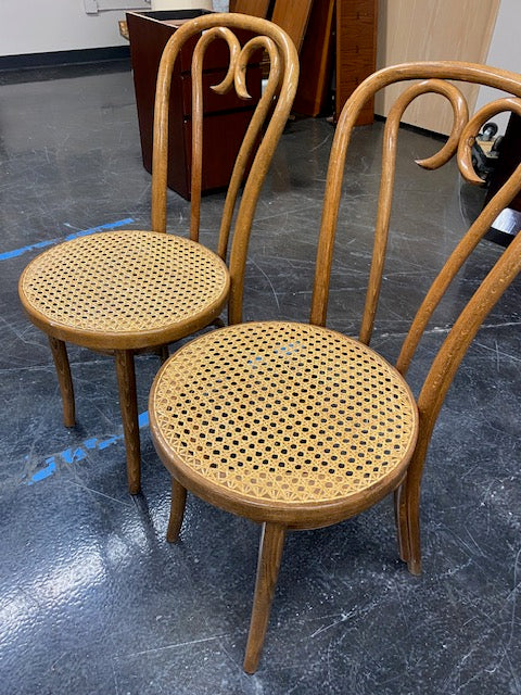 Pair of Vintage Wood Chairs with Cane Seats