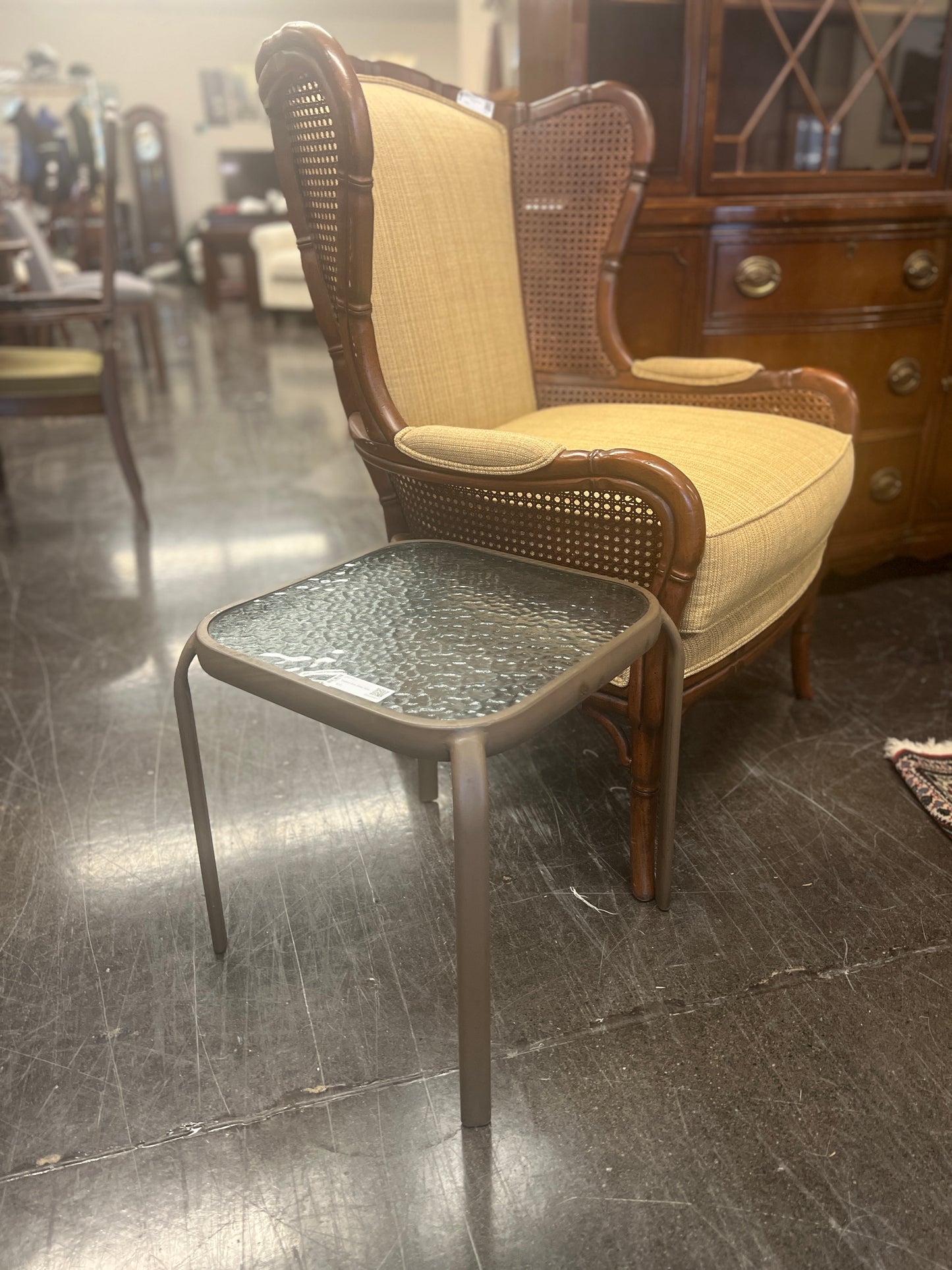 Ethan Allen Wicker and Bamboo Winged Chair