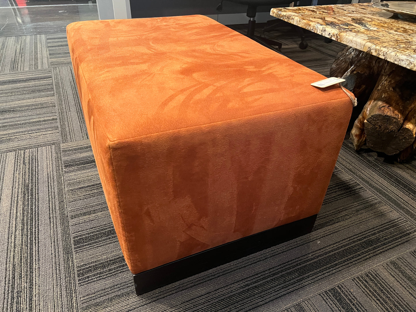 Large Orange Velvet Ottoman