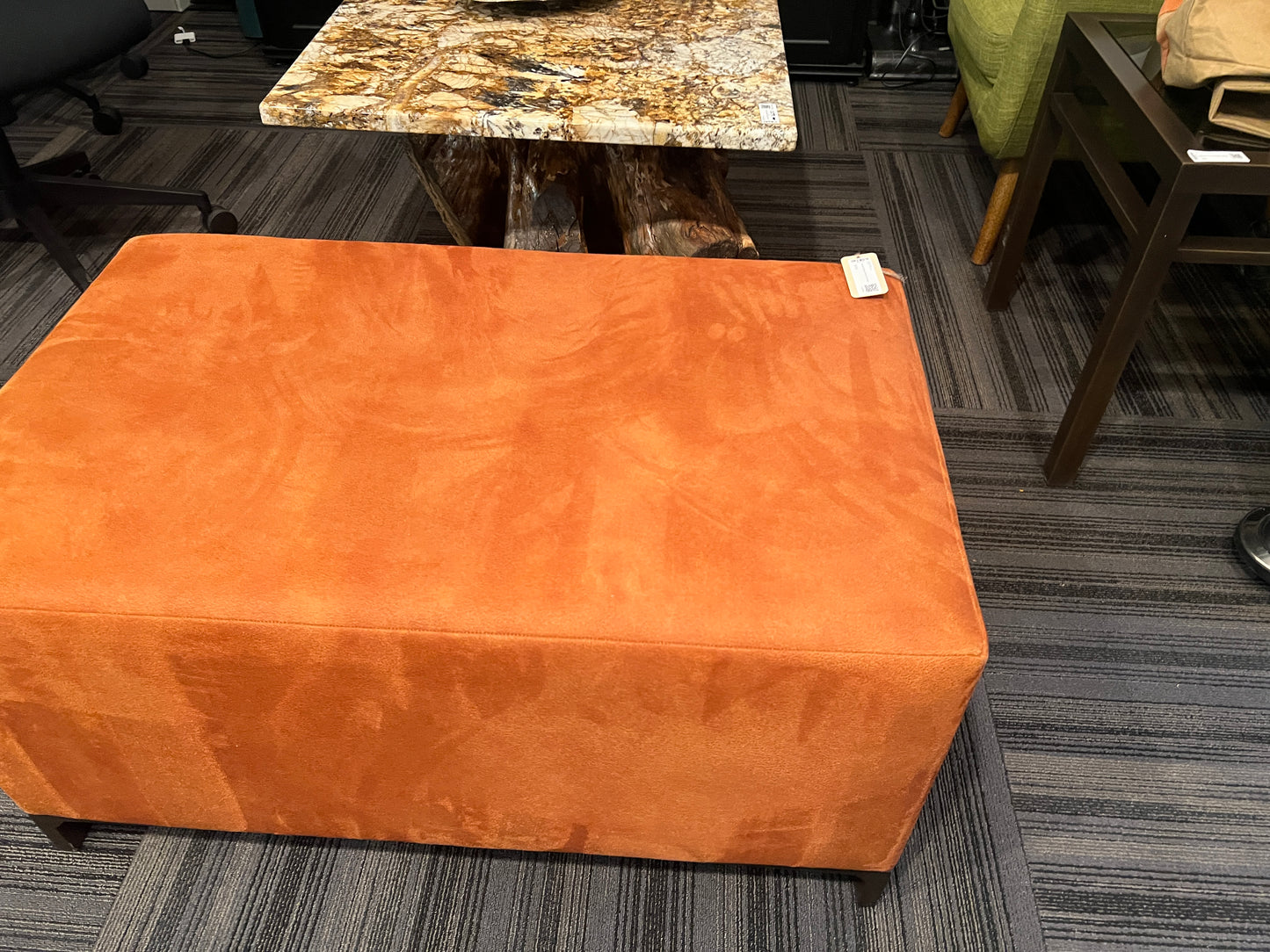 Large Orange Velvet Ottoman
