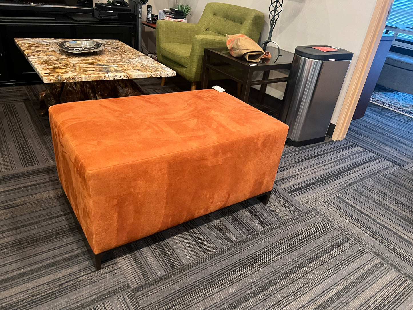 Large Orange Velvet Ottoman