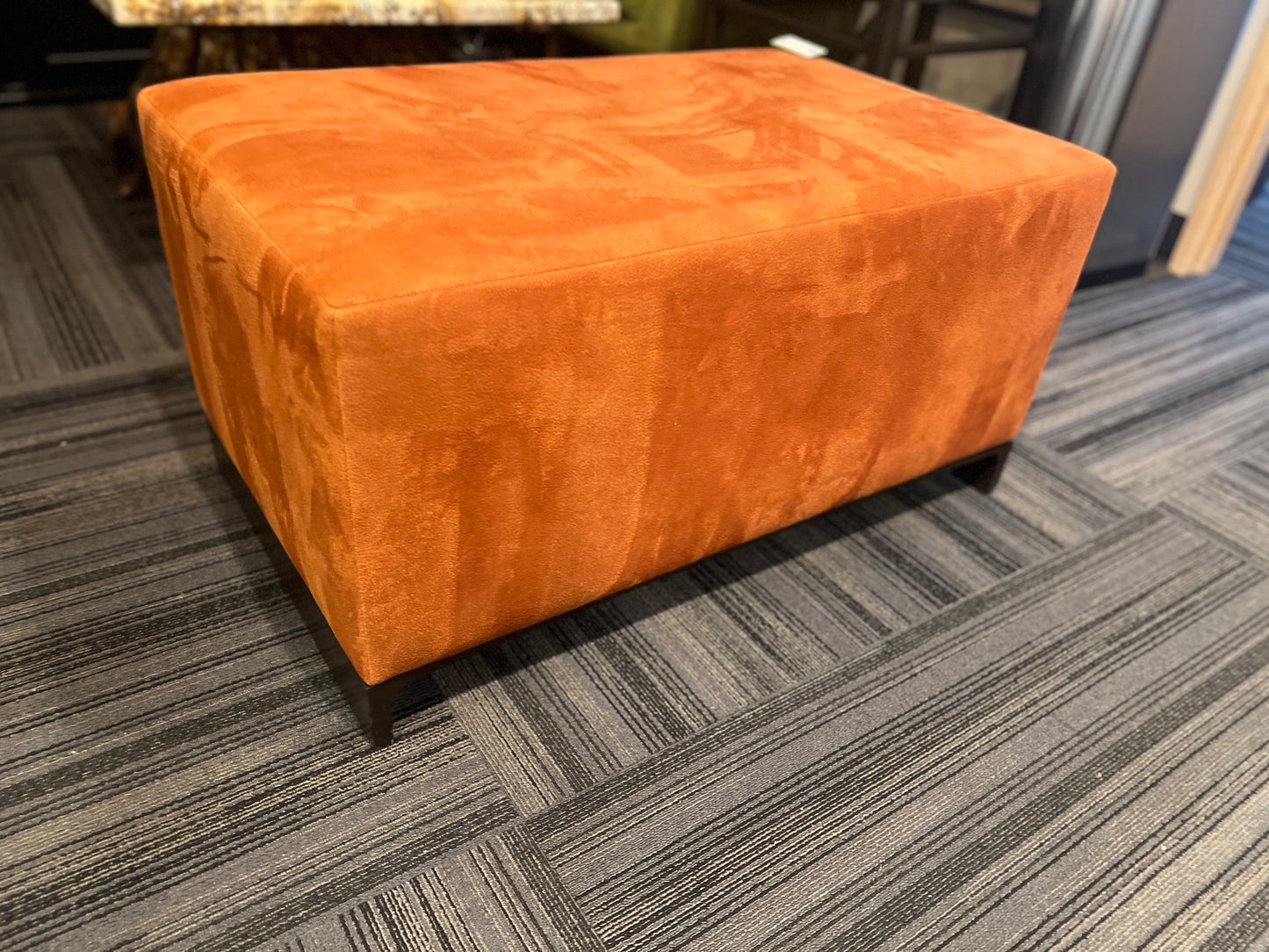 Large Orange Velvet Ottoman