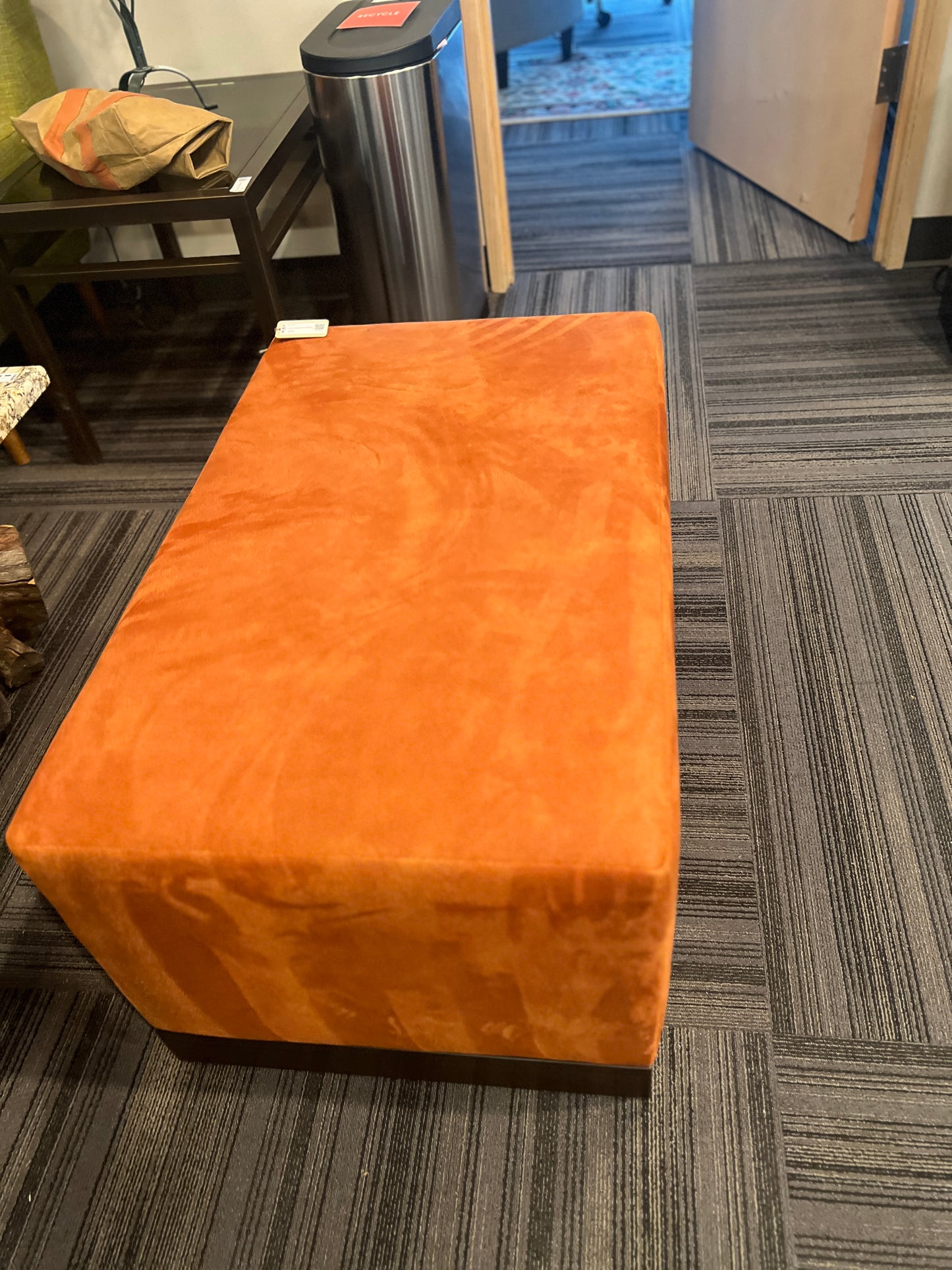 Large Orange Velvet Ottoman