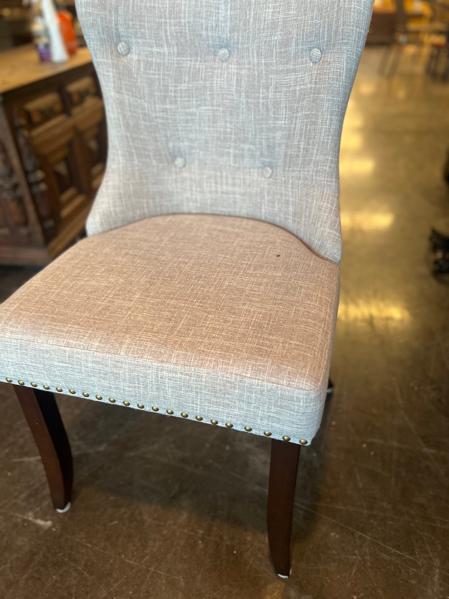 Grey Linen Blend Chair With Rivets (Set of 2)