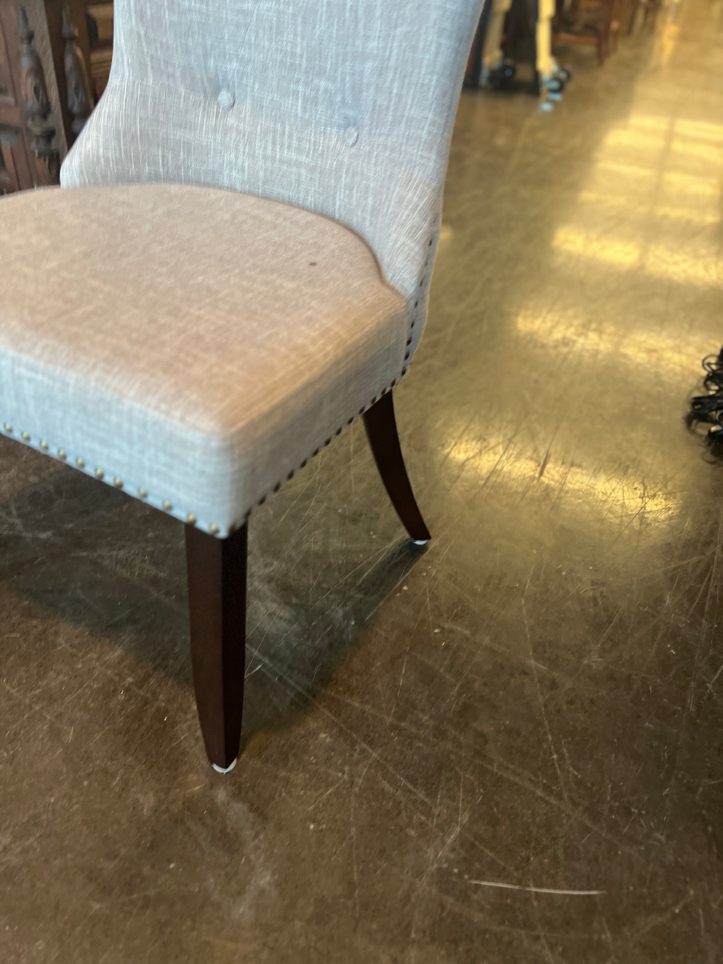 Grey Linen Blend Chair With Rivets (Set of 2)