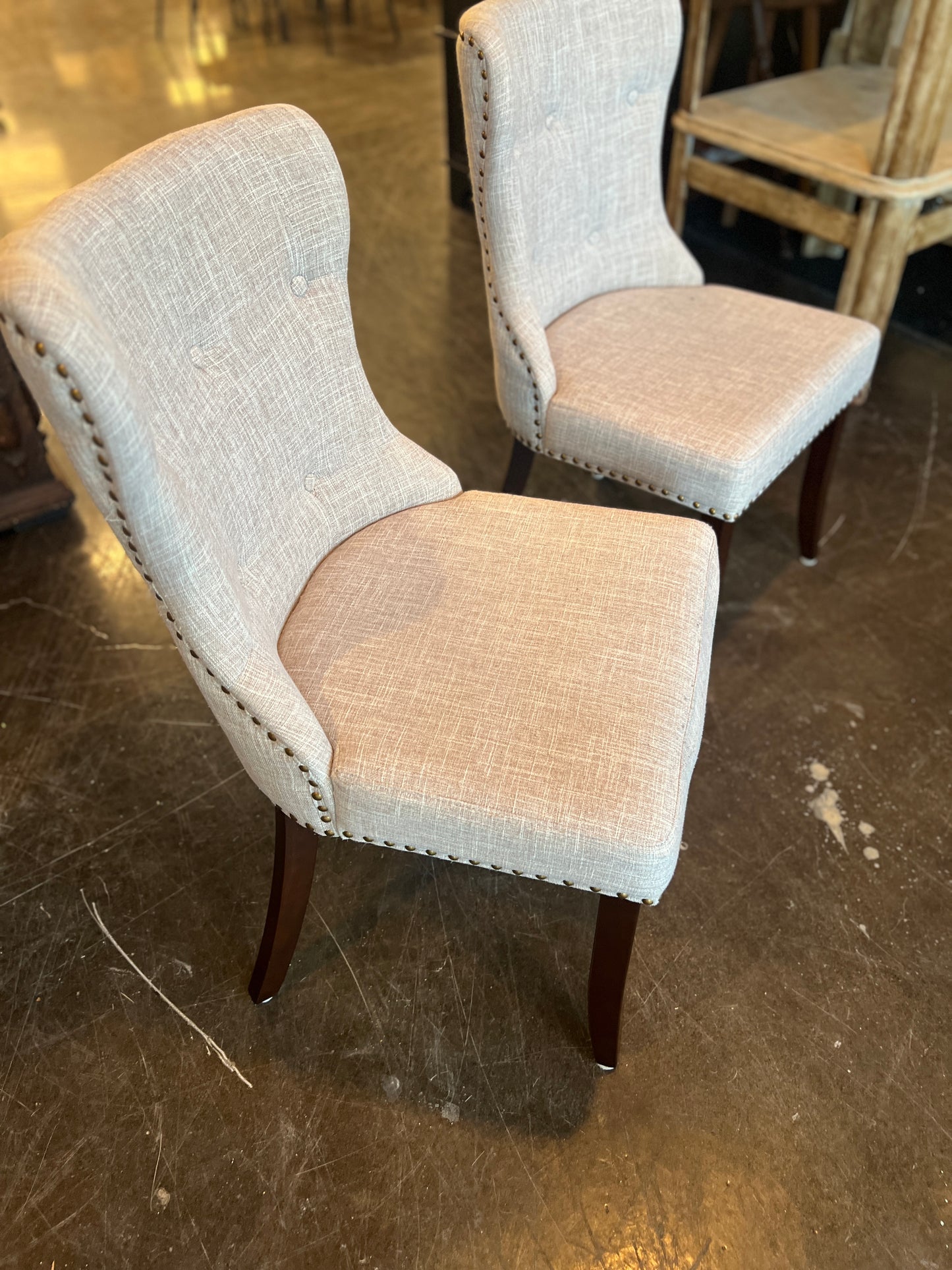 Grey Linen Blend Chair With Rivets (Set of 2)