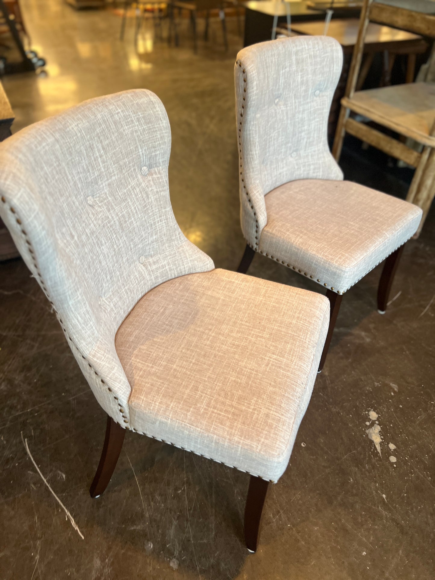Grey Linen Blend Chair With Rivets (Set of 2)
