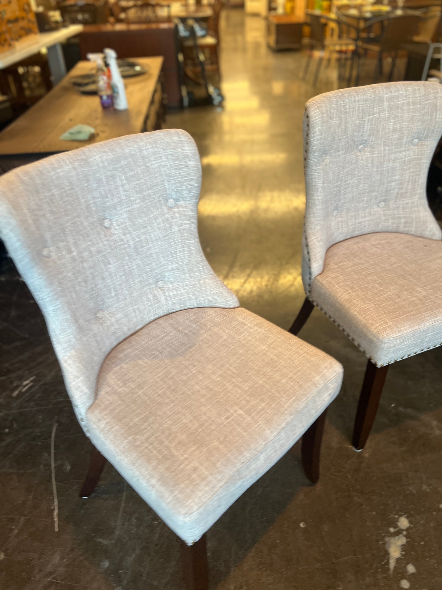 Grey Linen Blend Chair With Rivets (Set of 2)