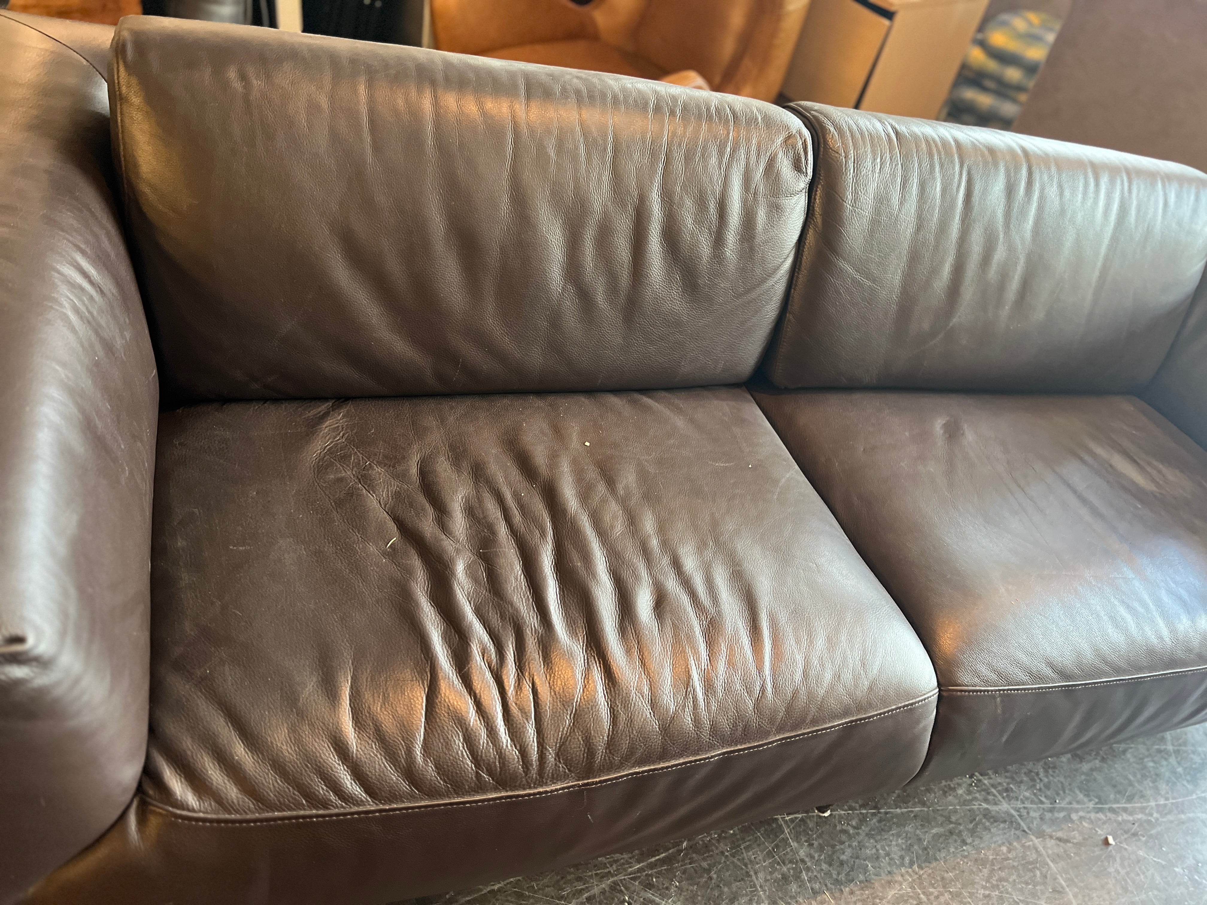 Dark Brown Leather Bucket Couch Sofa
