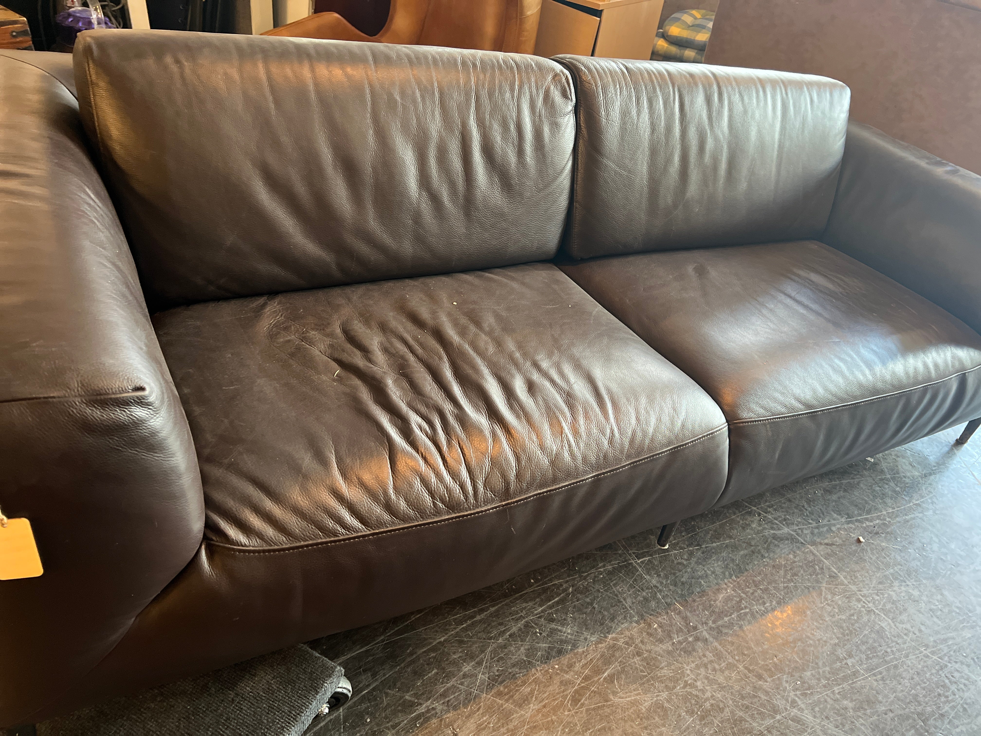 Dark Brown Leather Bucket Couch Sofa