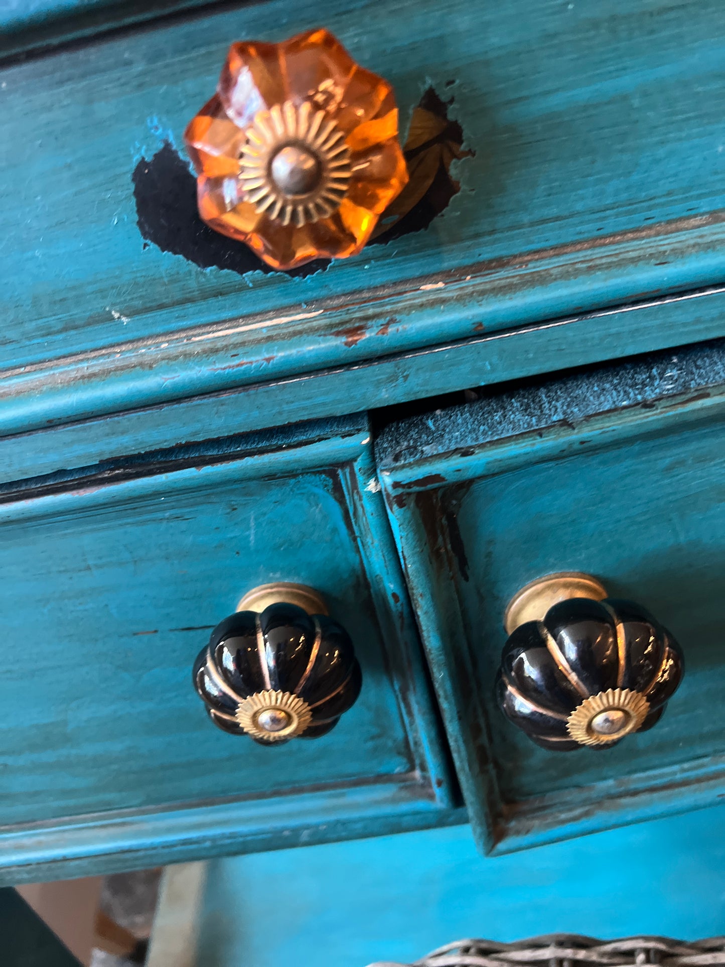 Turquoise Entry Table with Glass Knobs