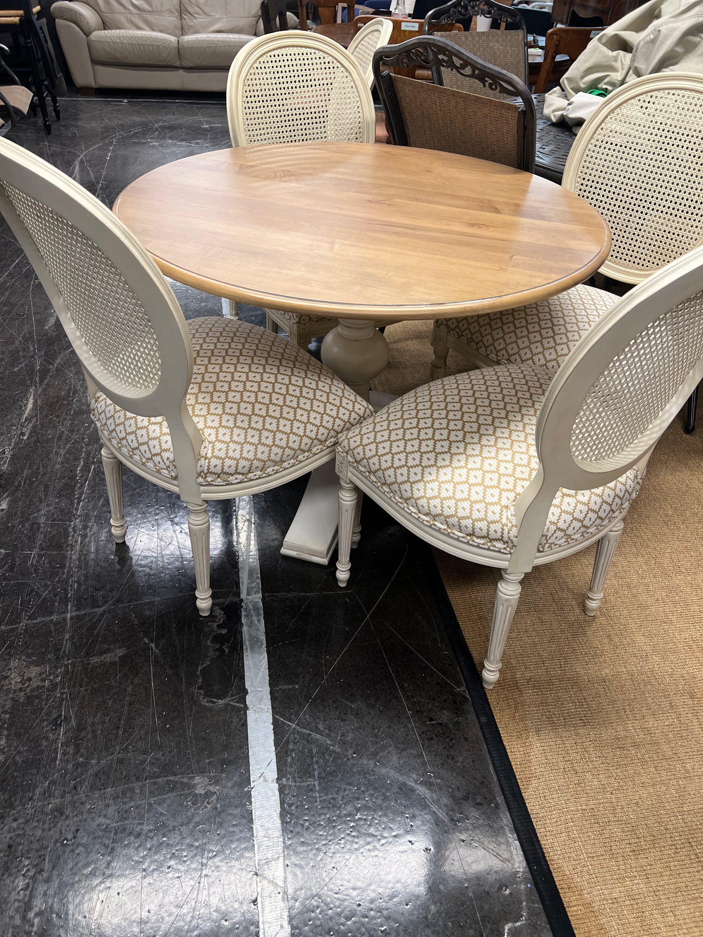 Ethan Allen Bristol Table and 5 Louis XVI style medallion chairs
