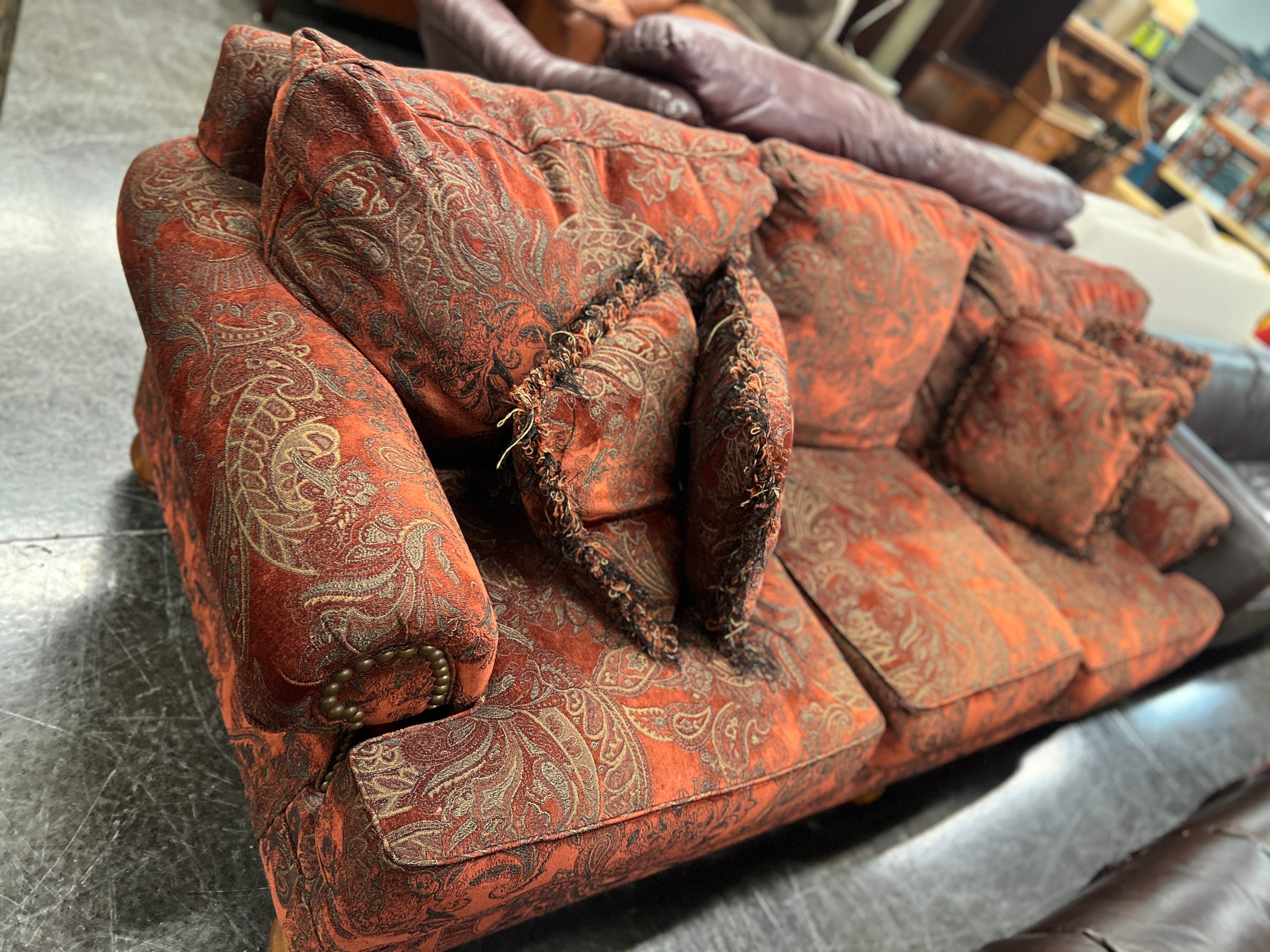 Ashley Furniture Dark Red Paisley Sofa