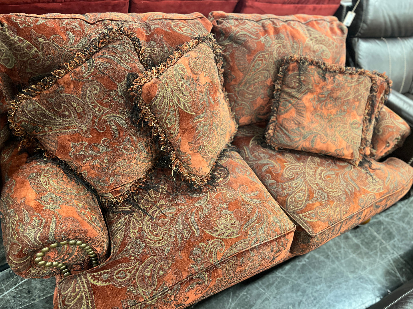 Dark Red Paisley Loveseat