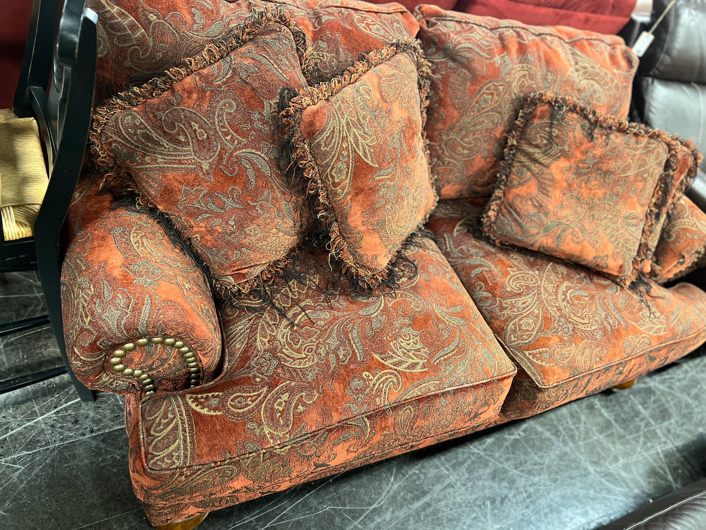 Dark Red Paisley Loveseat