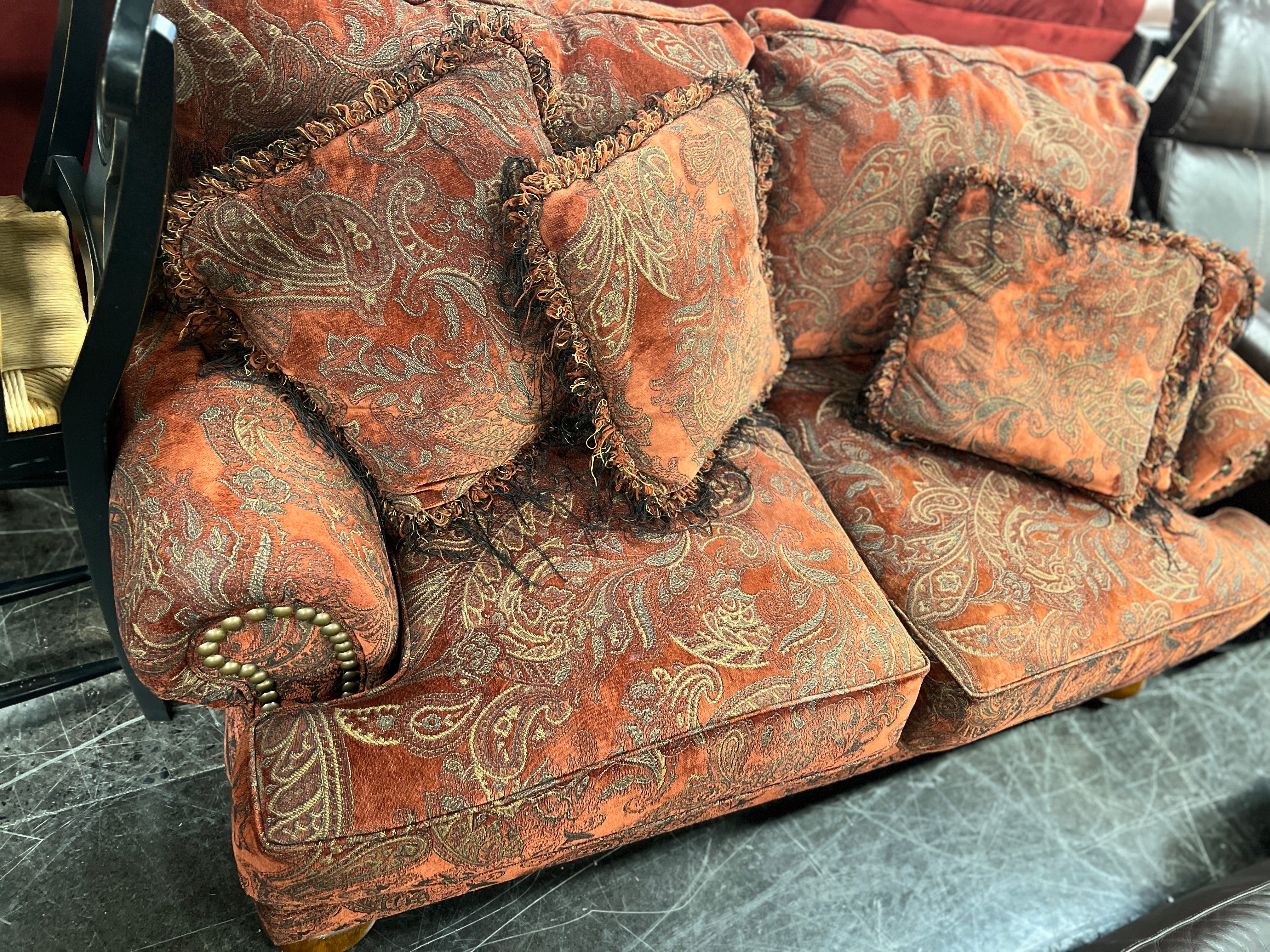 Dark Red Paisley Loveseat