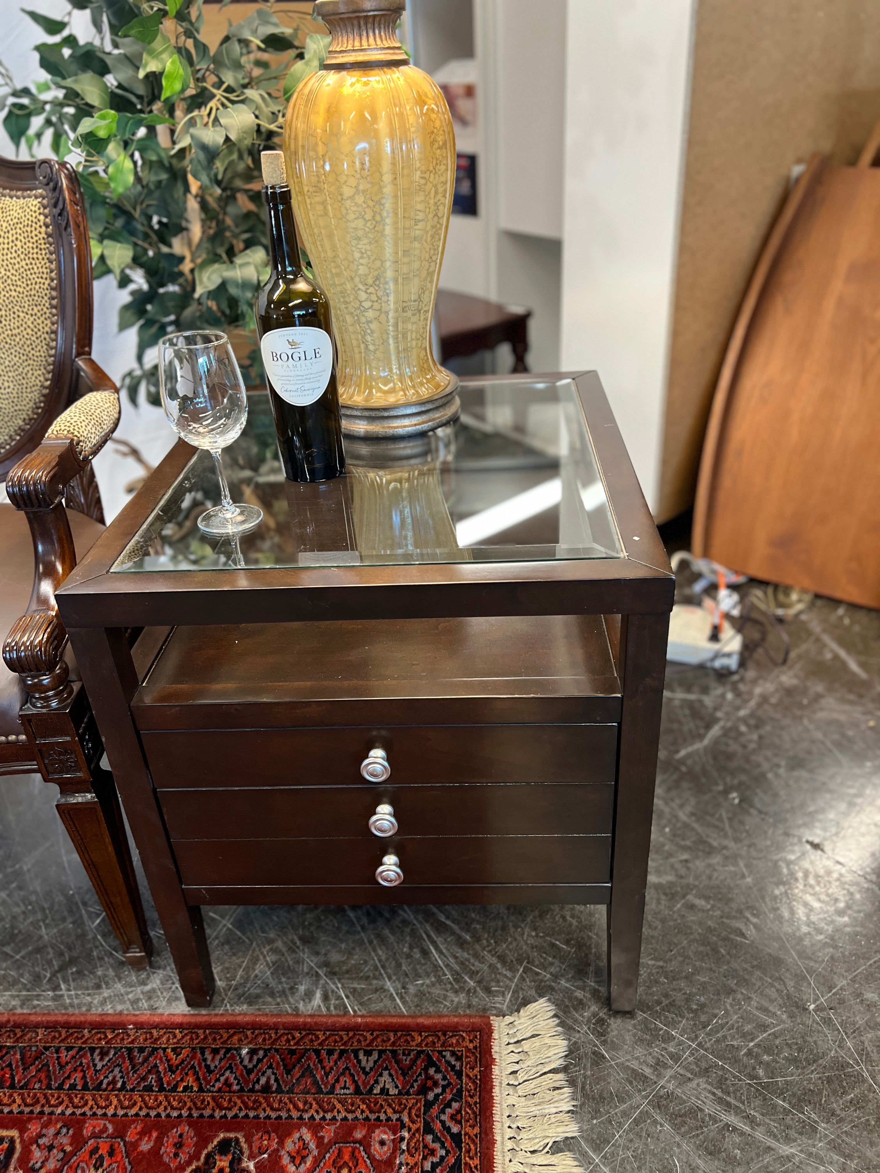 3 Drawer Glass top Accent Table
