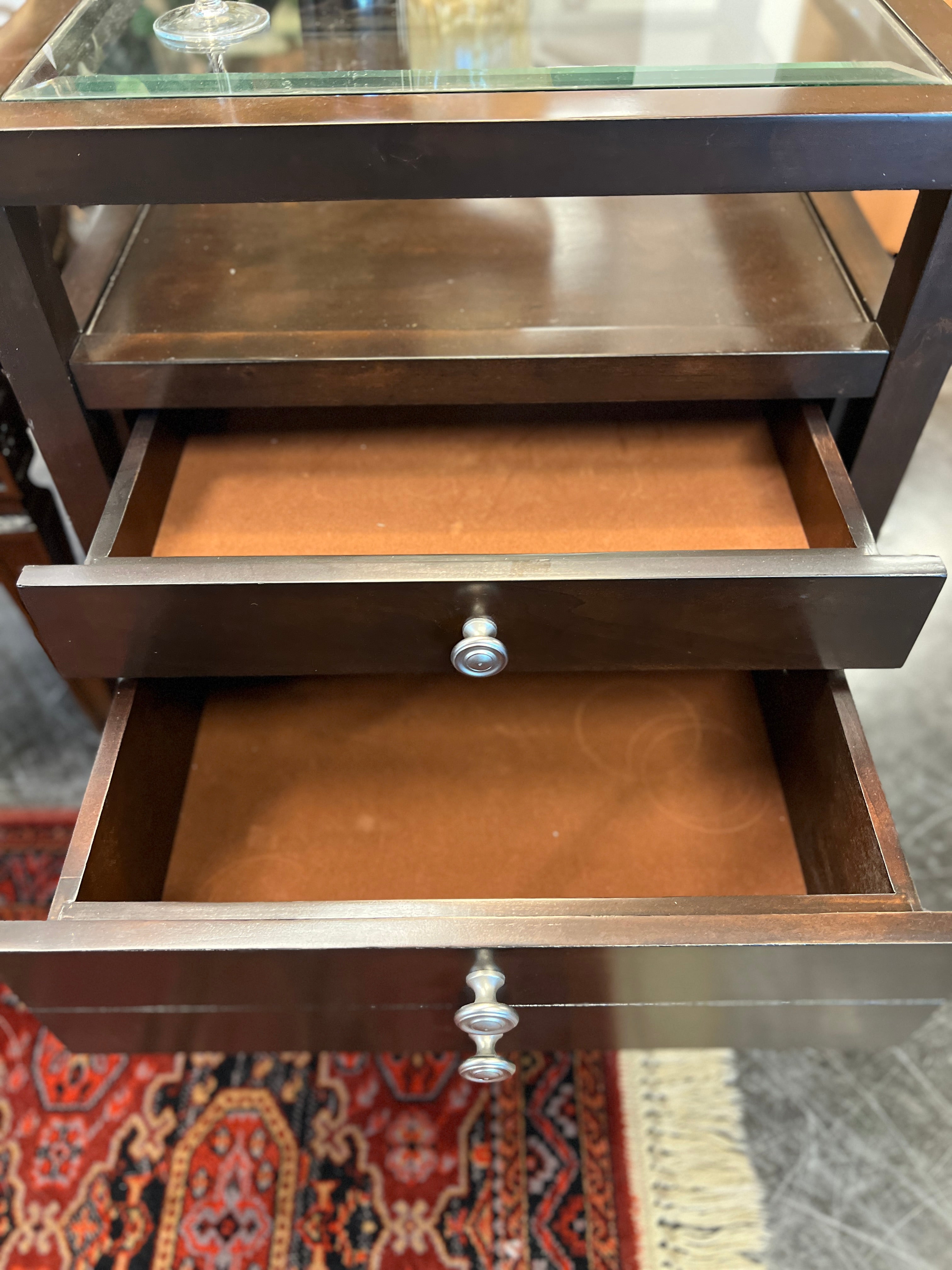 3 Drawer Glass top Accent Table