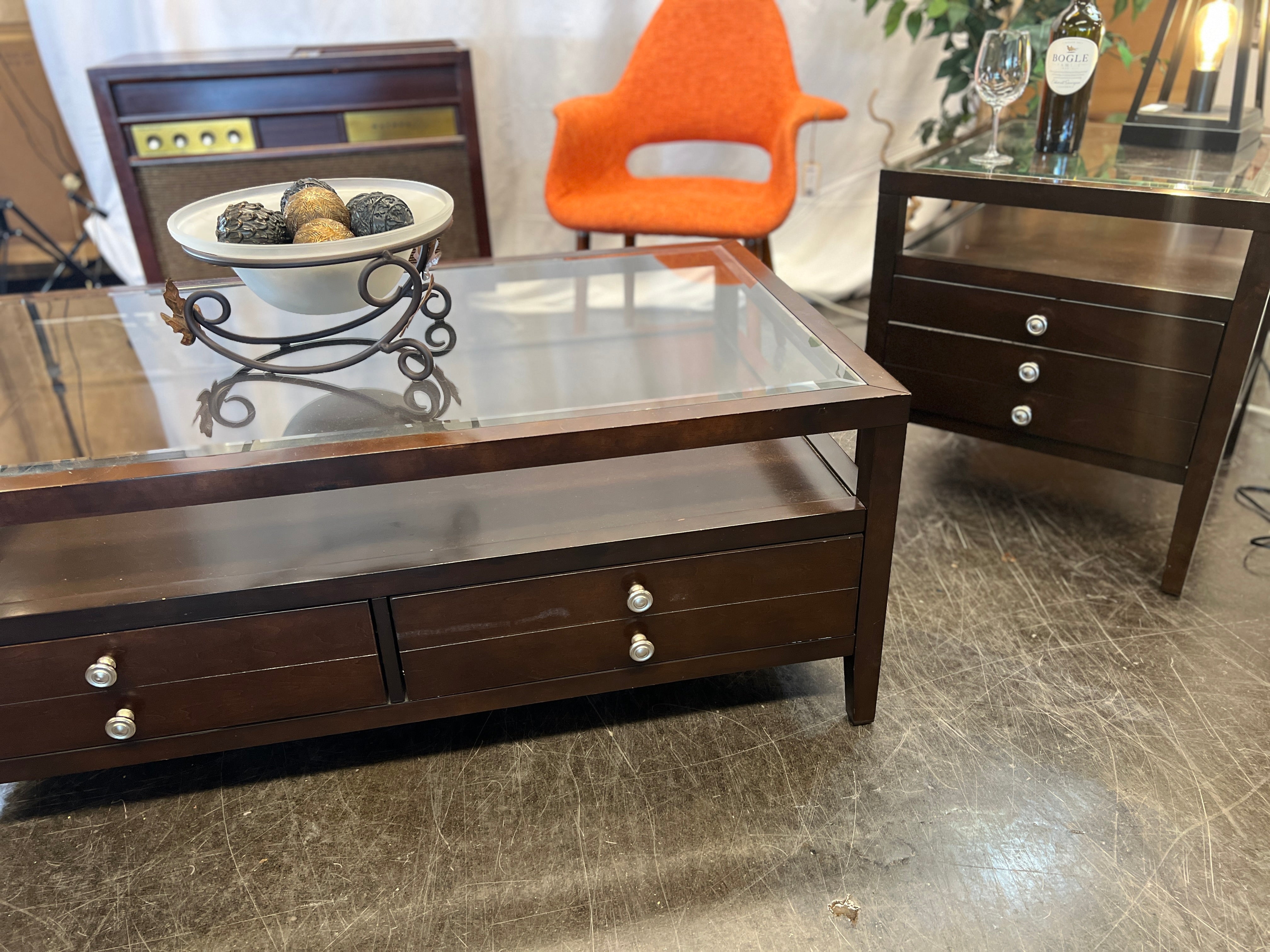 3 Drawer Glass top Coffee Table